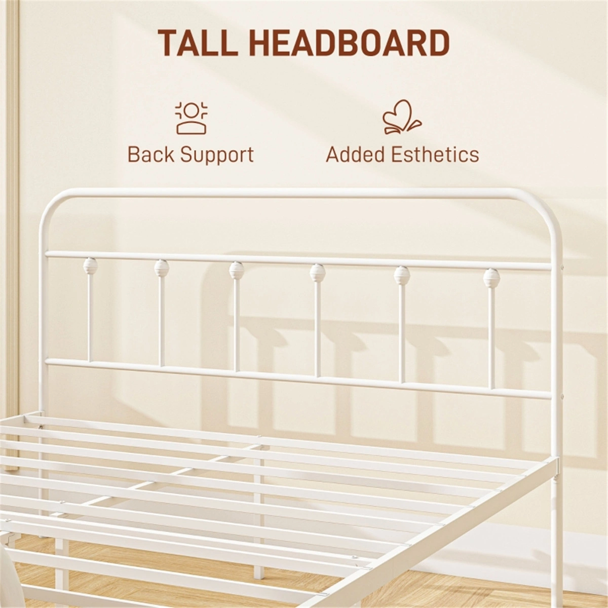 King Size Metal Bed Frame with Headboard, Heavy Duty Steel Platform Bed Frame, Low Profile Bed Base, No Box Spring Required, Easy Assembly view 3