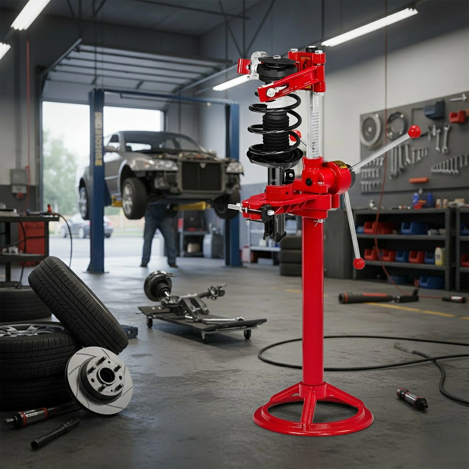 2200 lb support spring assembly/disassembly machine, red, workshop equipment and applications view 9