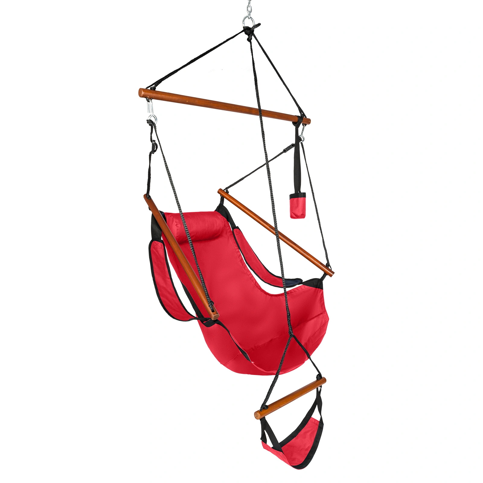 Oxford Cloth Hardwood With Cup Holder Wooden Stick Perforated 100kg Seaside Courtyard Oxford Cloth Hanging Chair Red