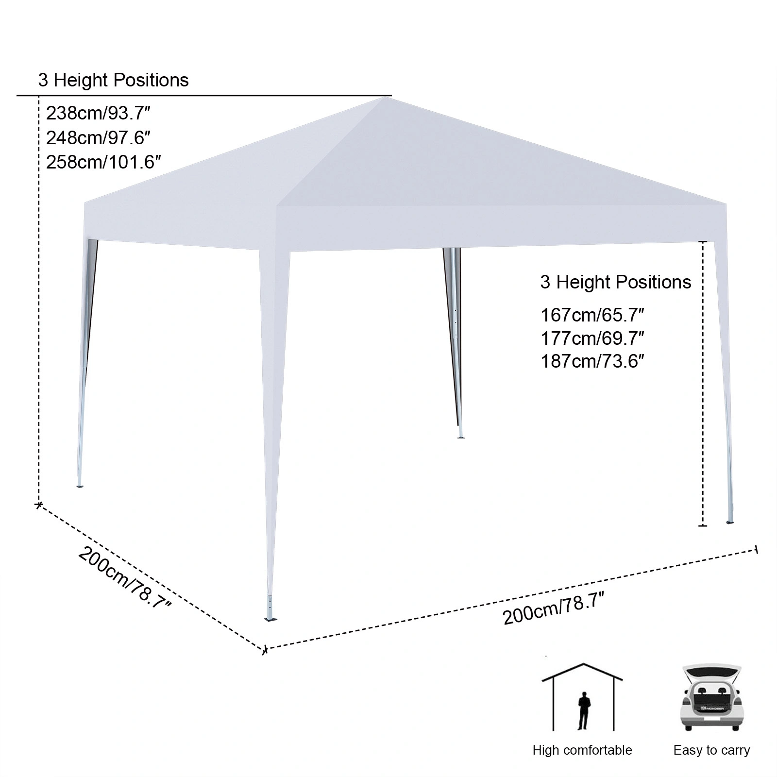 2m x 2m Pop Up Gazebo Outdoor Garden Shelter Canopy, PVC Coated Frame with Travel Carry Bag view 2
