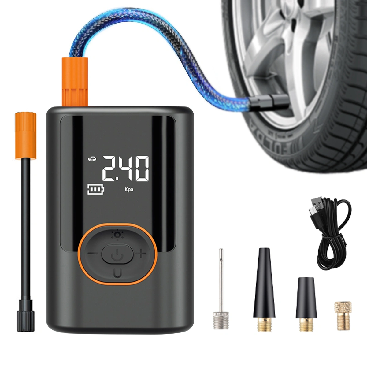 Portable Wireless Car Air Pump, Large Touch Screen Tire Inflator for Car Motorcycle Bicycle Ball - Compact Air Compressor