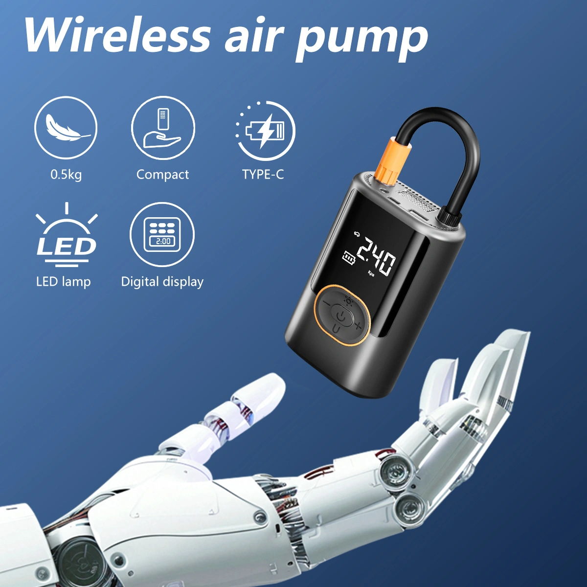 Portable Wireless Car Air Pump, Large Touch Screen Tire Inflator for Car Motorcycle Bicycle Ball - Compact Air Compressor view 4