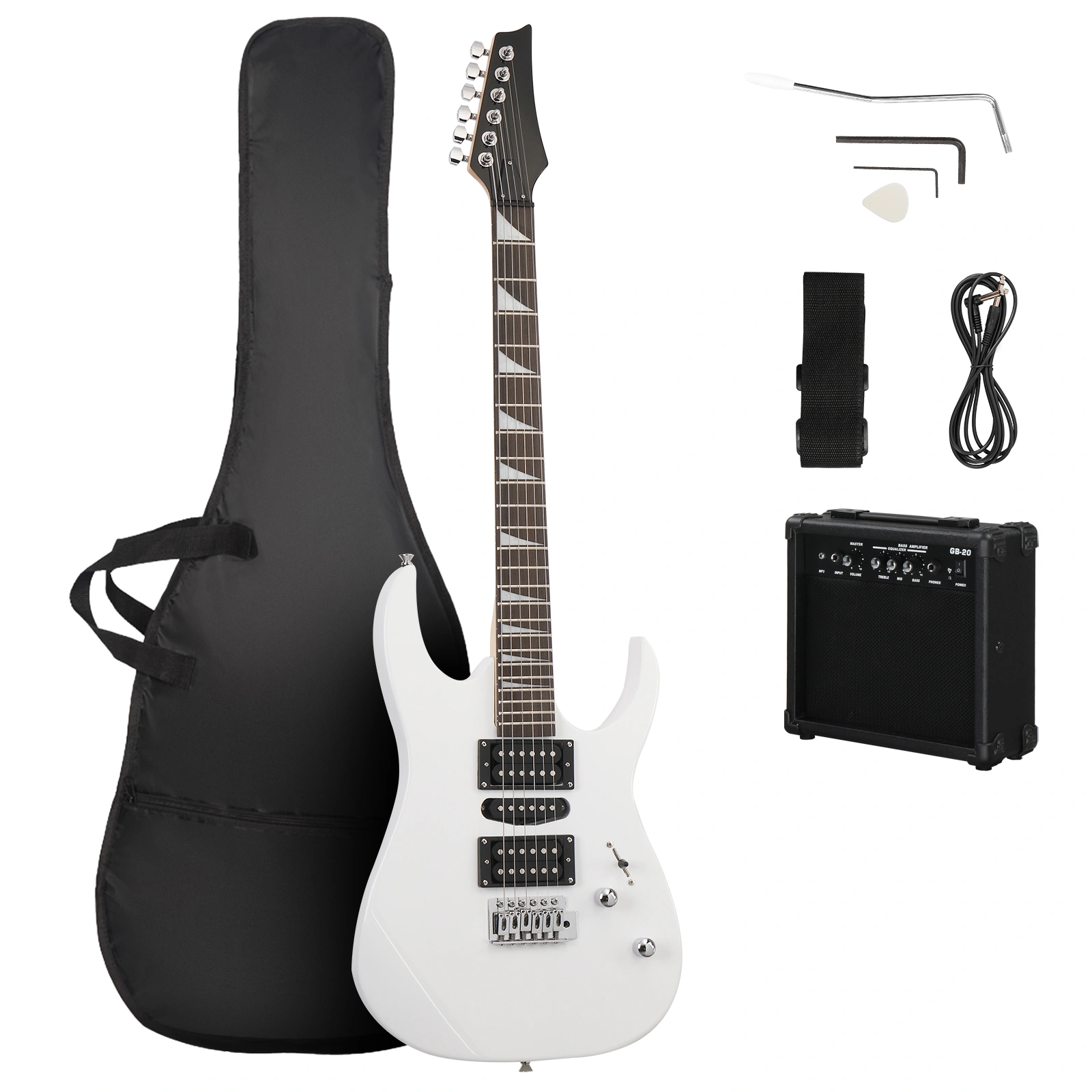170 Model 39in Electric Guitar HSH Pickups 20W Amp Gig Bag Strap Picks Cable White