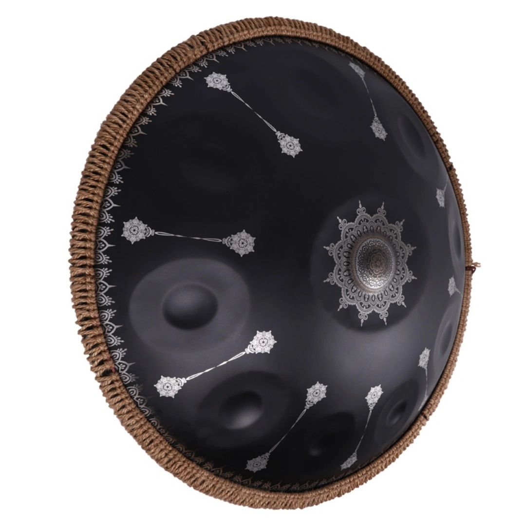 10 Notes Handpan Drum with Mandala Pattern, Black Steel Percussion Instrument for Home Decor and Music view 3