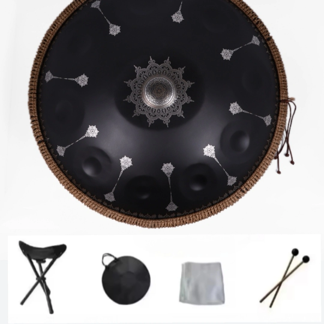 10 Notes Handpan Drum with Mandala Pattern, Black Steel Percussion Instrument for Home Decor and Music view 4
