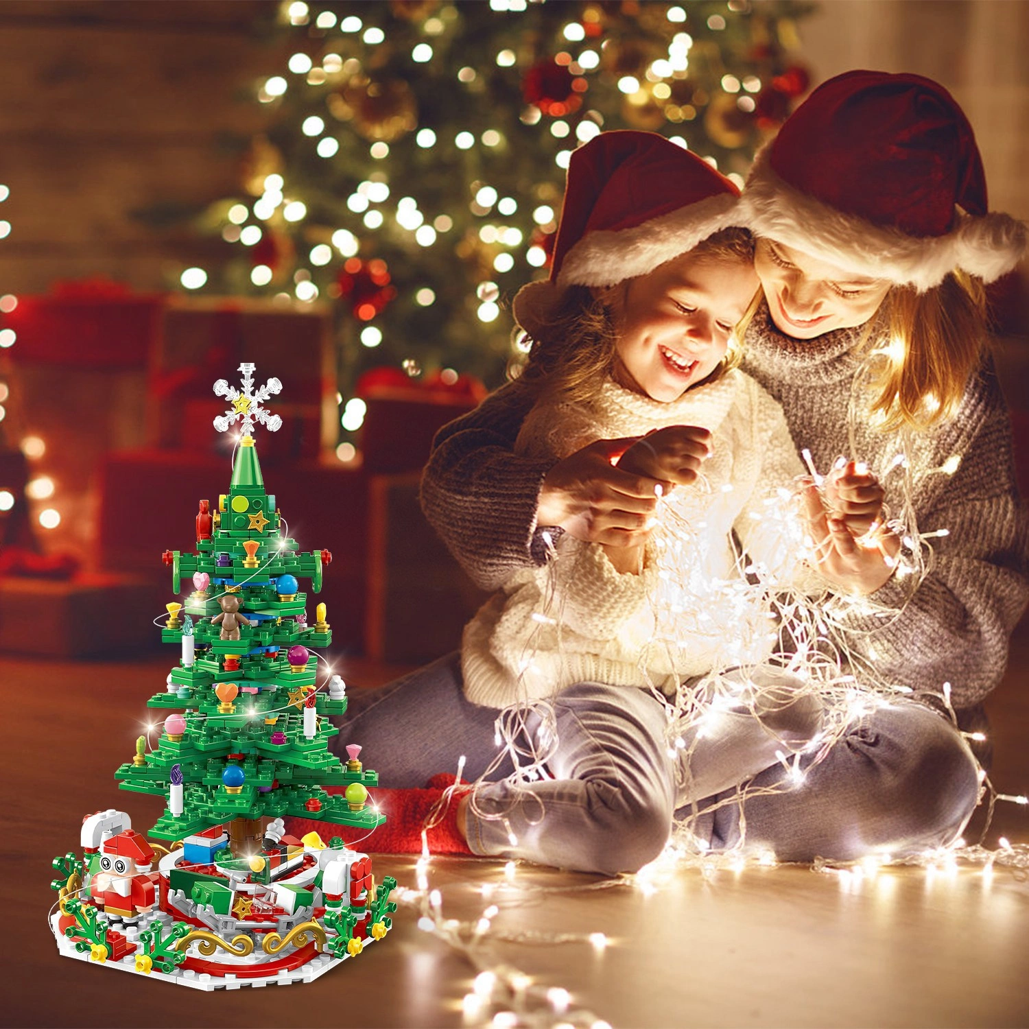 Christmas Tree Building Toy - 701 Pcs with 24-Day Countdown Calendar, 30 LED Warm Lights (USB Powered) - Santa, Ornaments, Snowflake Topper - Educational Blocks for Kids 3-6, Tabletop Decor view 12