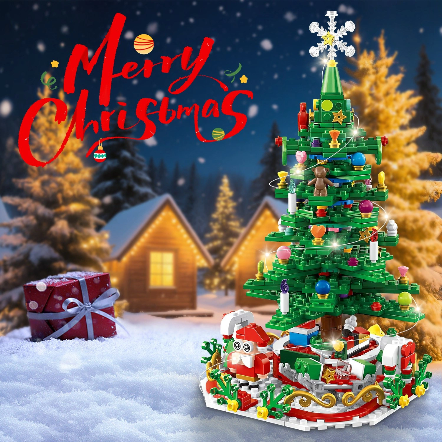 Christmas Tree Building Toy - 701 Pcs with 24-Day Countdown Calendar, 30 LED Warm Lights (USB Powered) - Santa, Ornaments, Snowflake Topper - Educational Blocks for Kids 3-6, Tabletop Decor view 13