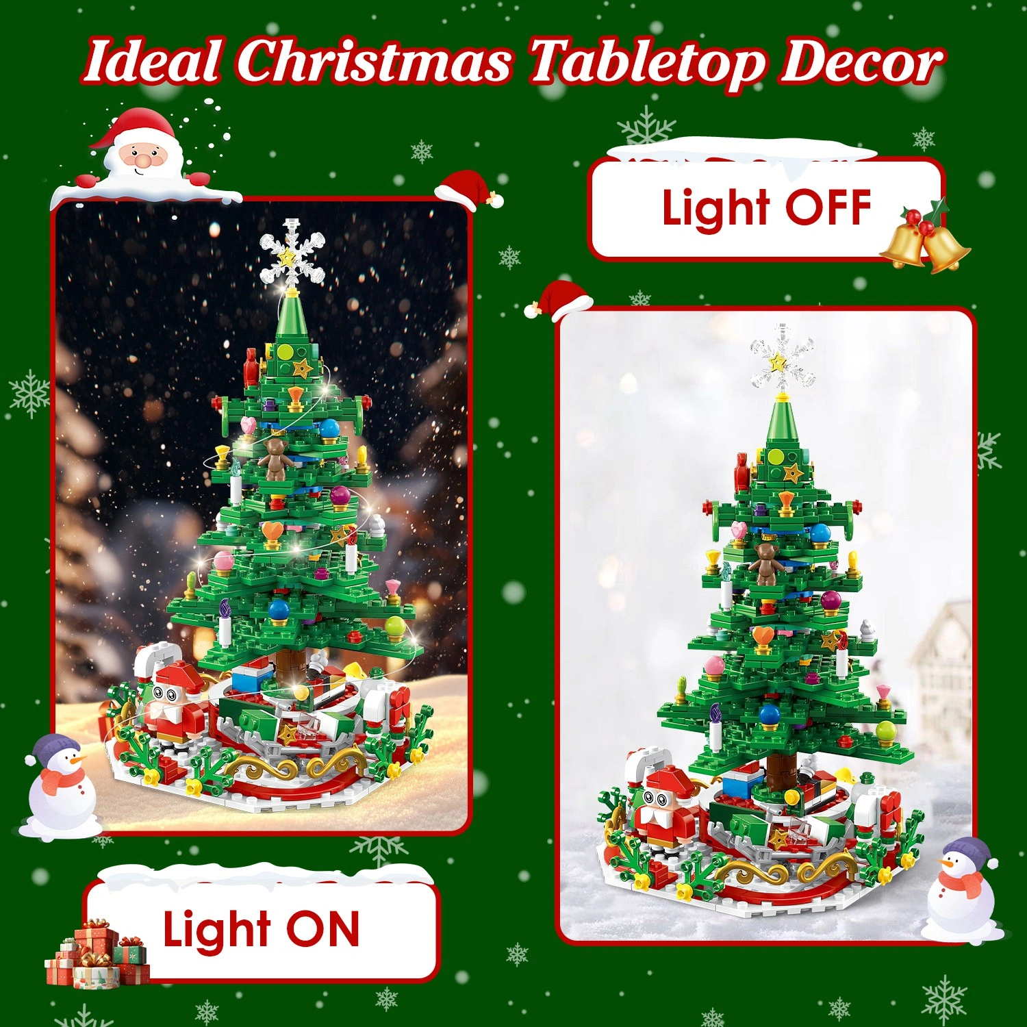 Christmas Tree Building Toy - 701 Pcs with 24-Day Countdown Calendar, 30 LED Warm Lights (USB Powered) - Santa, Ornaments, Snowflake Topper - Educational Blocks for Kids 3-6, Tabletop Decor view 5