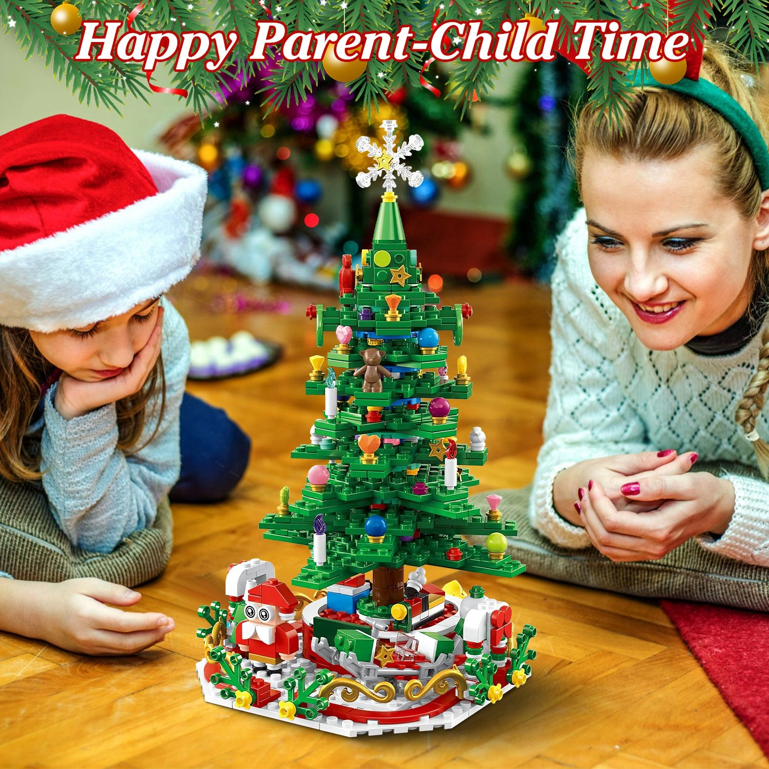 Christmas Tree Building Toy - 701 Pcs with 24-Day Countdown Calendar, 30 LED Warm Lights (USB Powered) - Santa, Ornaments, Snowflake Topper - Educational Blocks for Kids 3-6, Tabletop Decor view 9