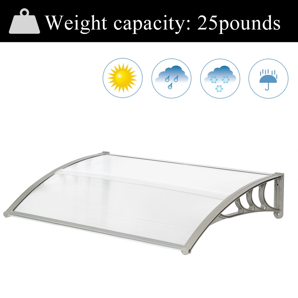 HT-120x80cm Door & Window Rain Canopy, Eaves Overhang Protector, White & Gray Bracket, Weatherproof UV Resistant Outdoor Awning view 12