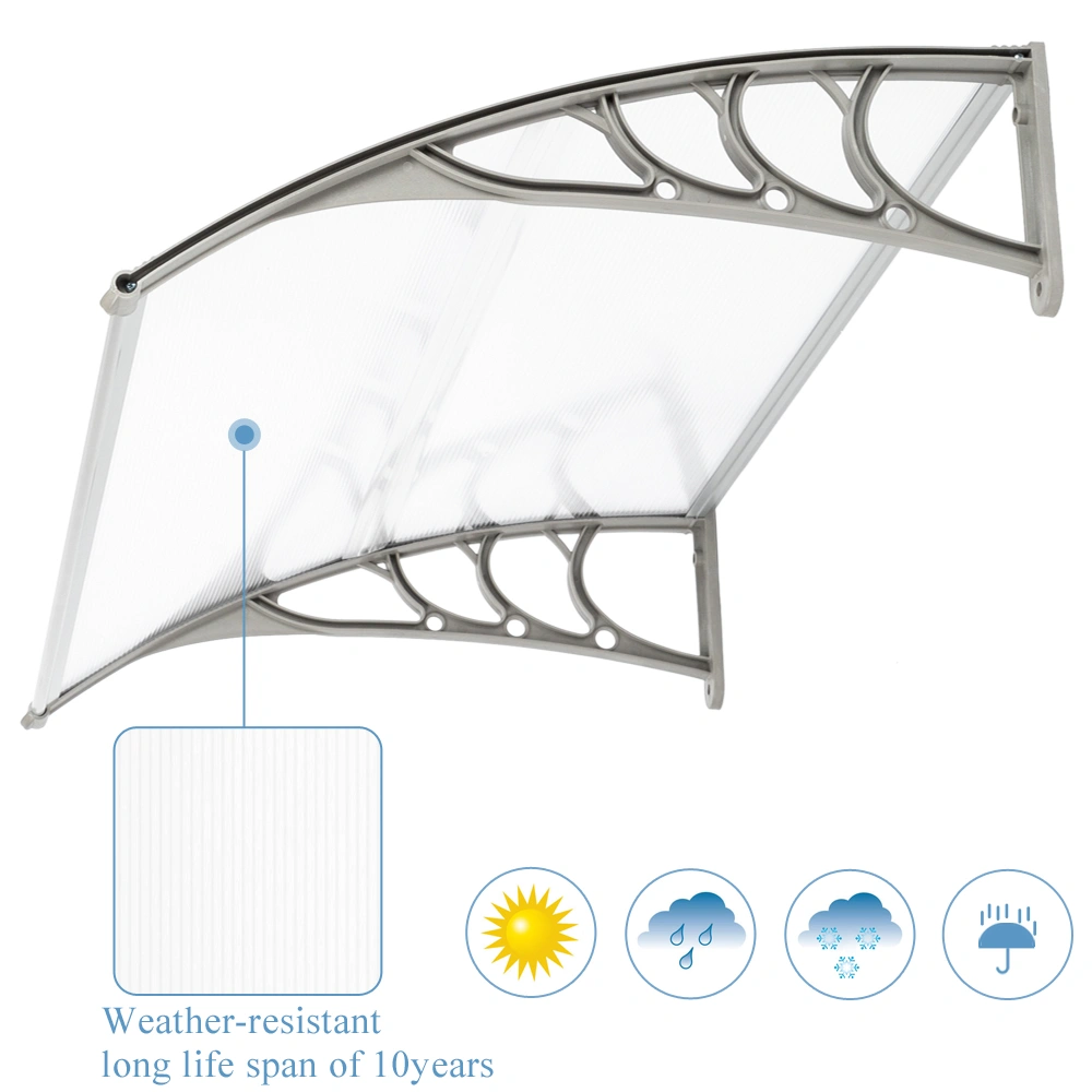 HT-120x80cm Door & Window Rain Canopy, Eaves Overhang Protector, White & Gray Bracket, Weatherproof UV Resistant Outdoor Awning view 14