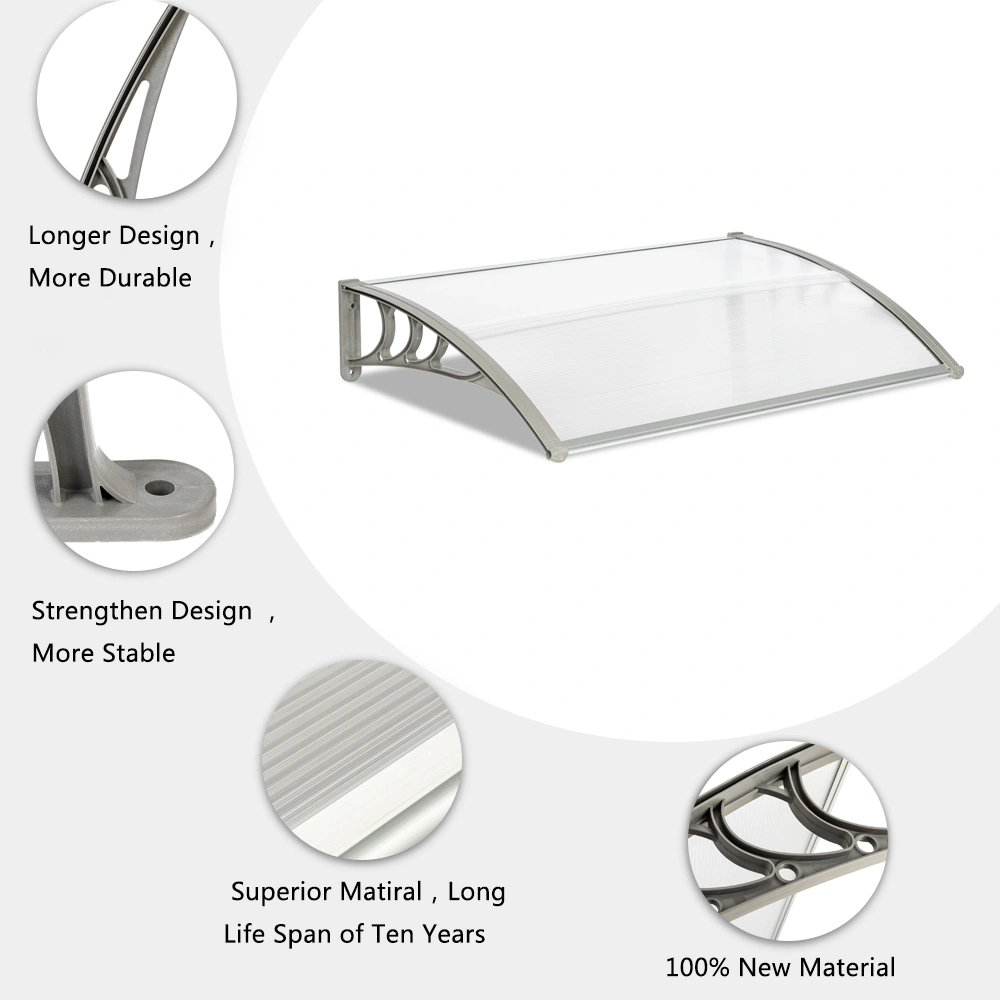 HT-120x80cm Door & Window Rain Canopy, Eaves Overhang Protector, White & Gray Bracket, Weatherproof UV Resistant Outdoor Awning view 15