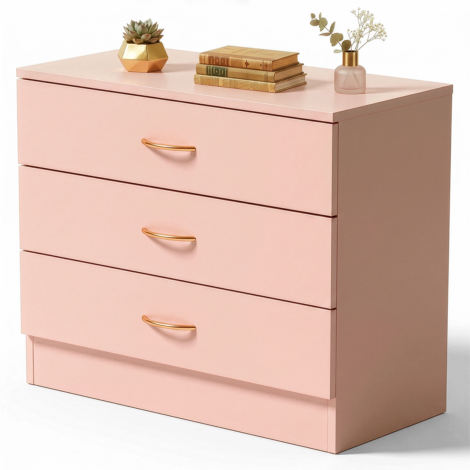 3-Drawer Chest with Faux Rose Gold Handles Drawer Dresser 25.98*12.99*22.05in Pink view 4