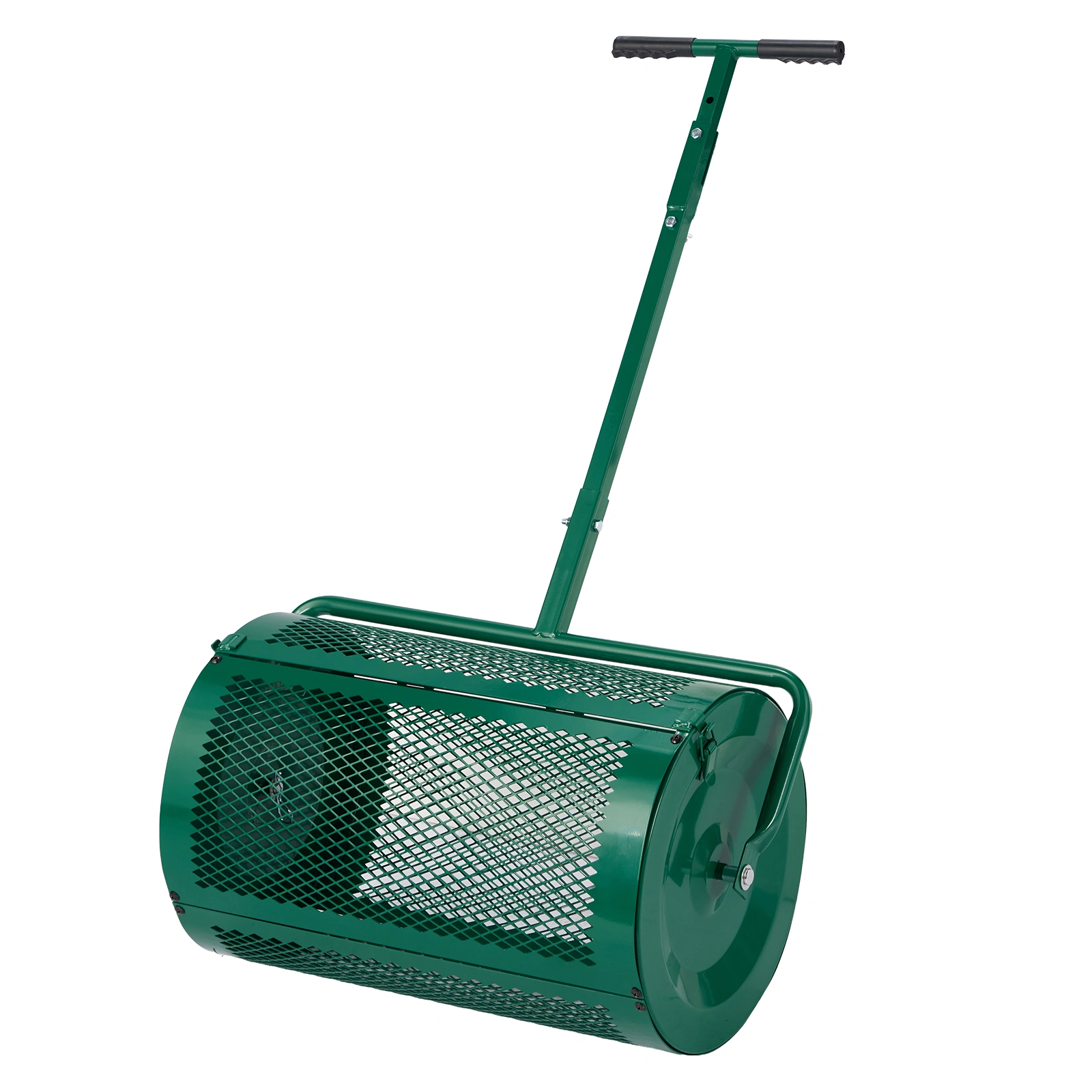 Compost Spreader with Adjustable Handle, 24" Wide, Lawn and Garden Peat Moss Roller with Side Latches, Powder Coated Steel Mesh Basket for Spreading Manure, Topsoil, Green view 5