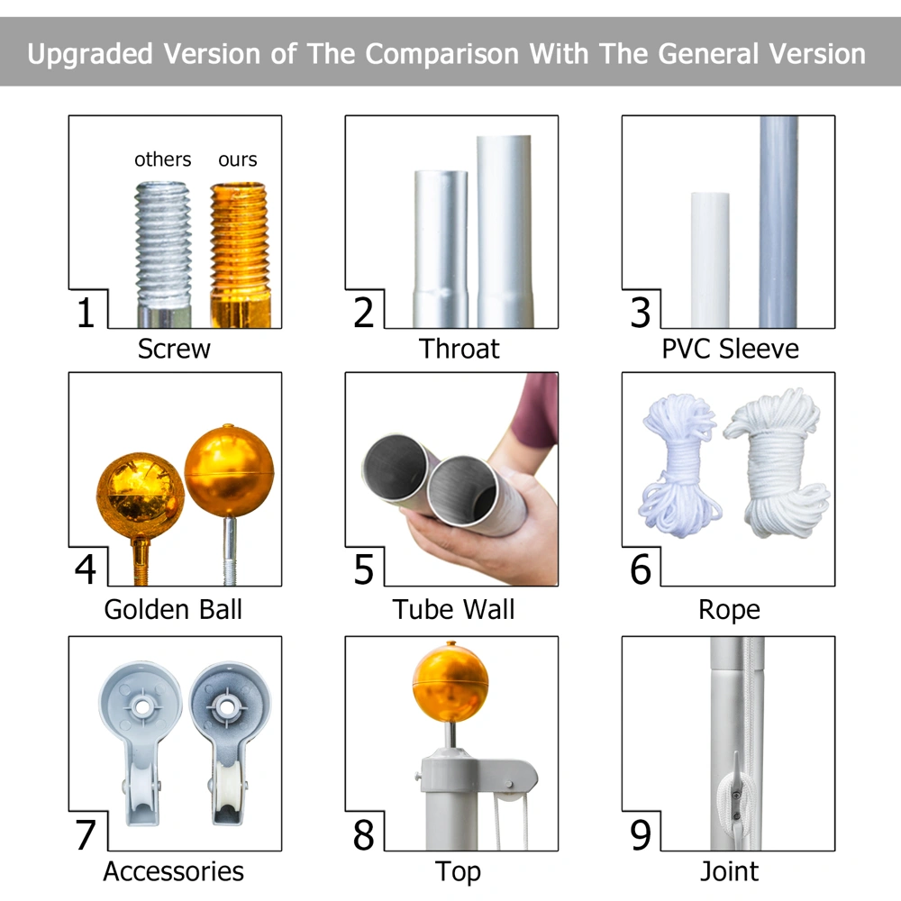 Aluminum Alloy Splicing Flagpole 5.1×5.1×600cm Adjustable Retractable Outdoor Courtyard Garden Flag Pole view 4