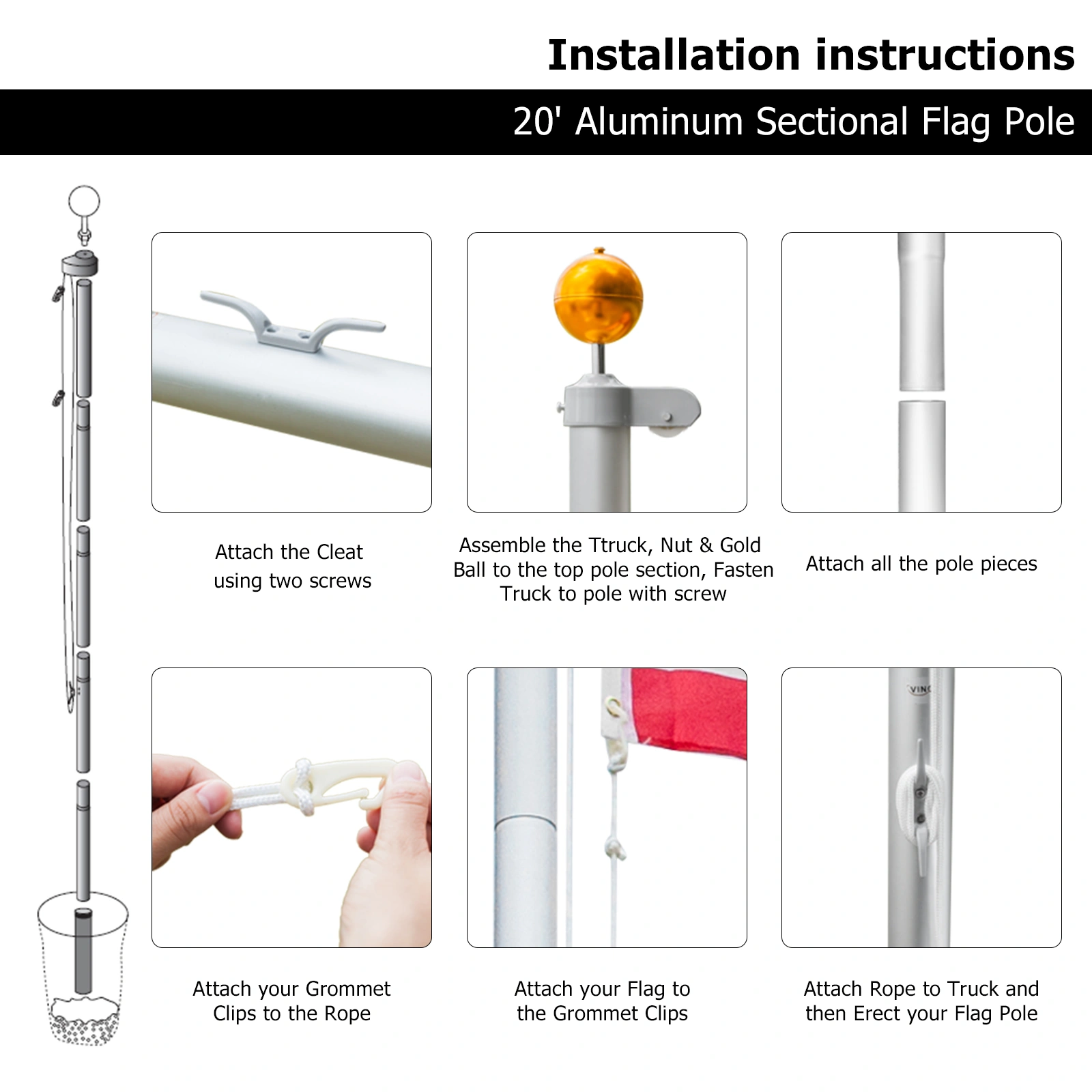 Aluminum Alloy Splicing Flagpole 5.1×5.1×600cm Adjustable Retractable Outdoor Courtyard Garden Flag Pole view 6