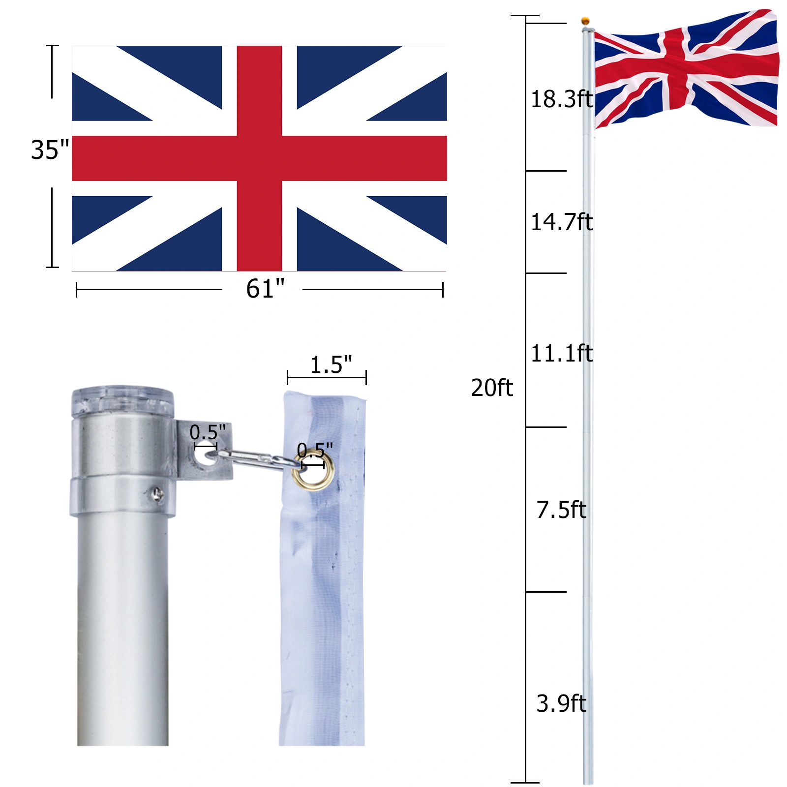 Aluminum Alloy Splicing Flagpole 5.1×5.1×600cm Adjustable Retractable Outdoor Courtyard Garden Flag Pole view 7