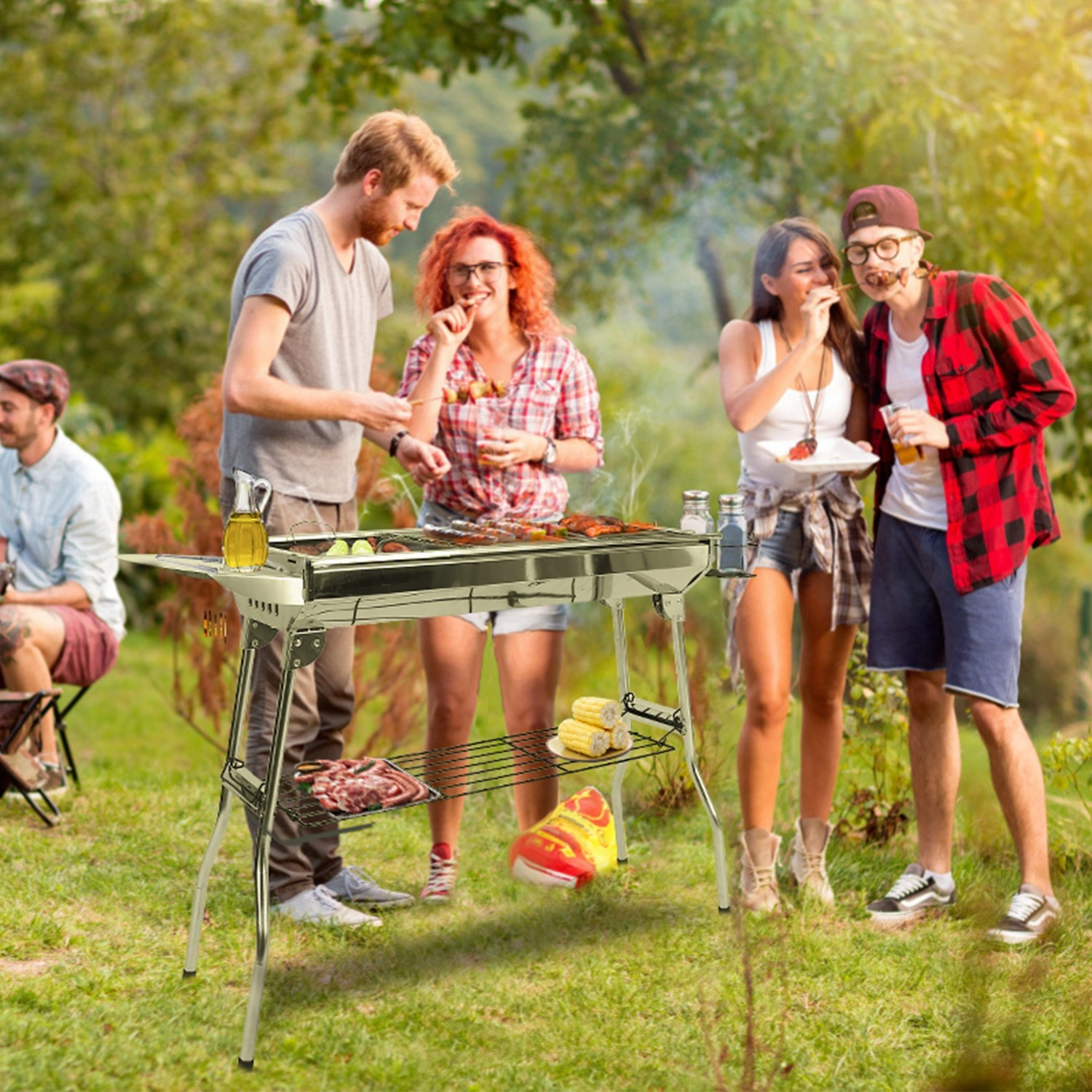 16.7x10x17.7in Portable Charcoal Grill Foldable BBQ Suitcase Grill Shelf For Outdoor Camping Picnics Garden Grilling view 2