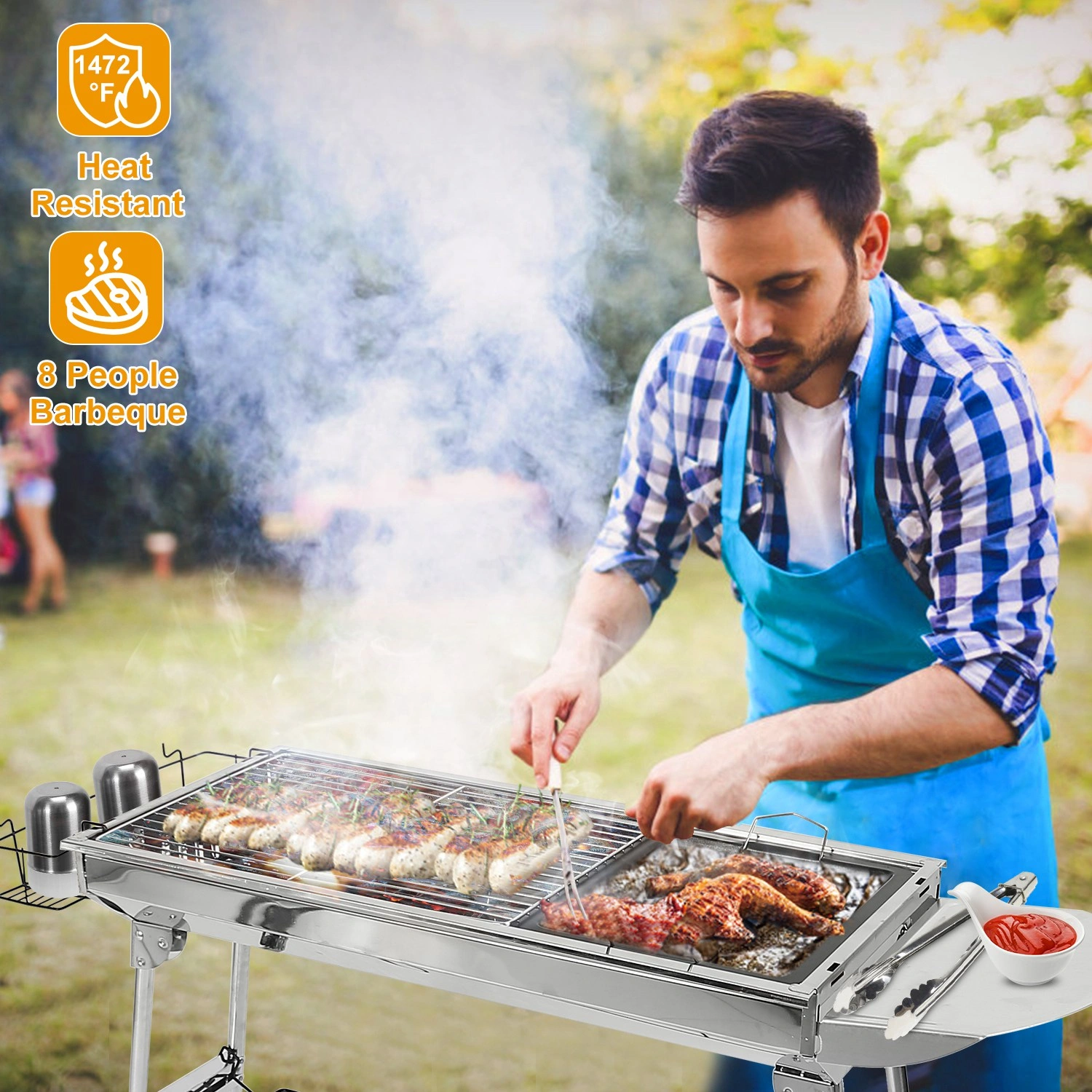 16.7x10x17.7in Portable Charcoal Grill Foldable BBQ Suitcase Grill Shelf For Outdoor Camping Picnics Garden Grilling view 3