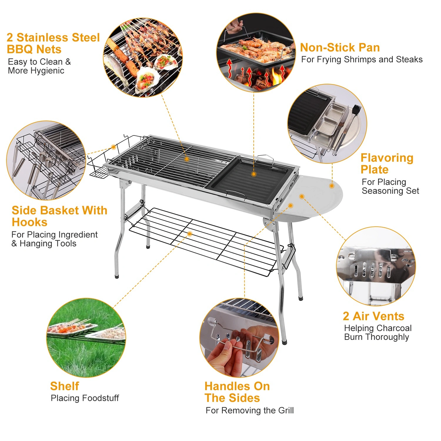 16.7x10x17.7in Portable Charcoal Grill Foldable BBQ Suitcase Grill Shelf For Outdoor Camping Picnics Garden Grilling view 7