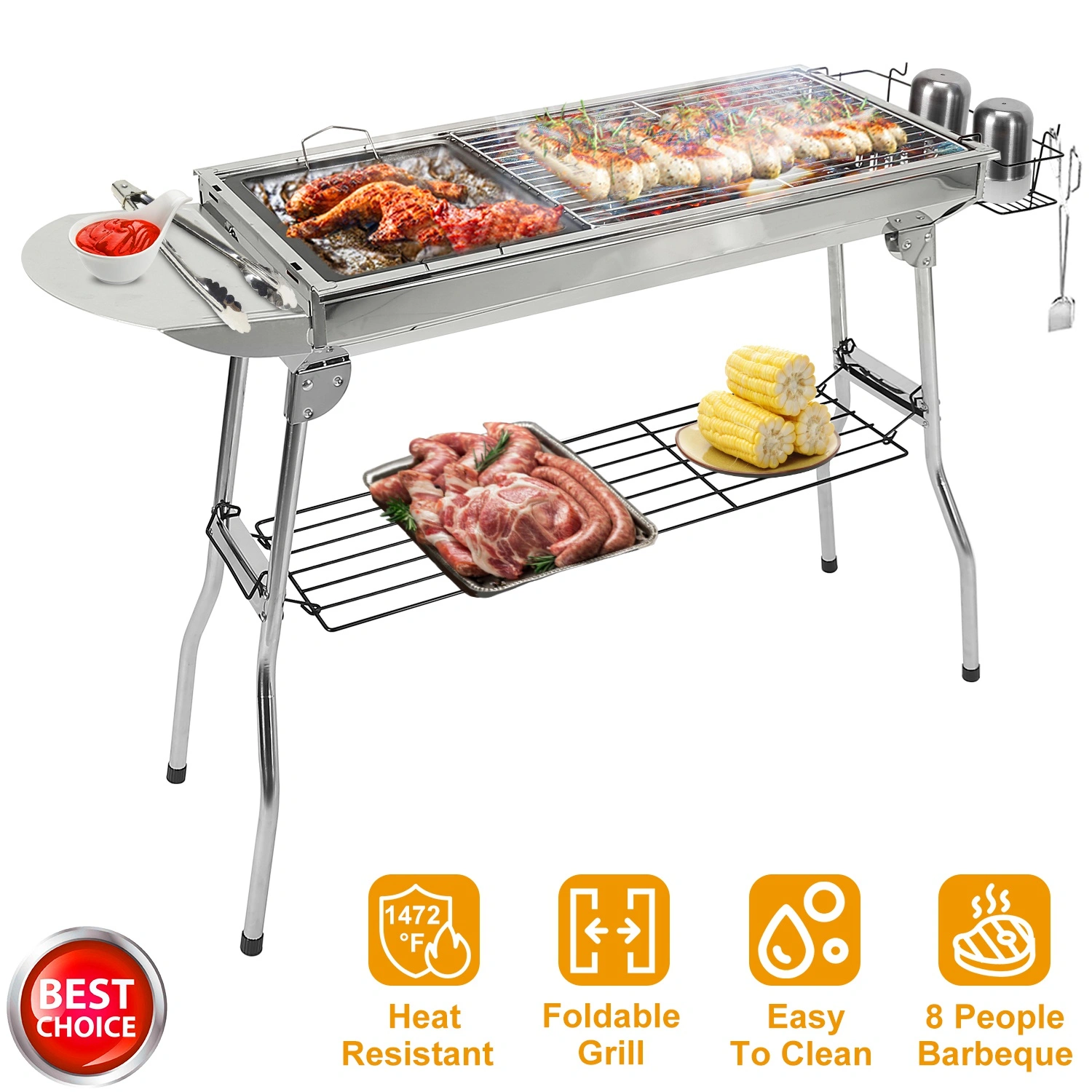 16.7x10x17.7in Portable Charcoal Grill Foldable BBQ Suitcase Grill Shelf For Outdoor Camping Picnics Garden Grilling view 8