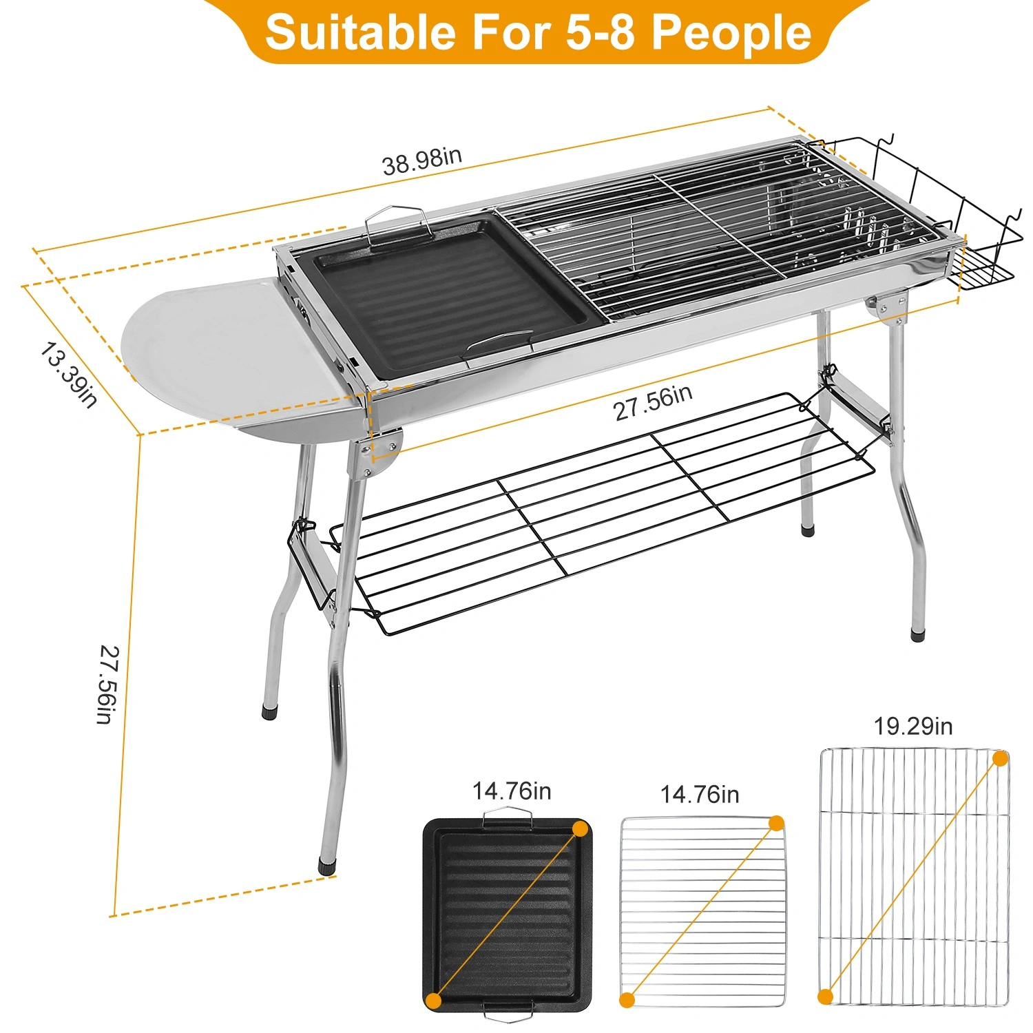 16.7x10x17.7in Portable Charcoal Grill Foldable BBQ Suitcase Grill Shelf For Outdoor Camping Picnics Garden Grilling view 9
