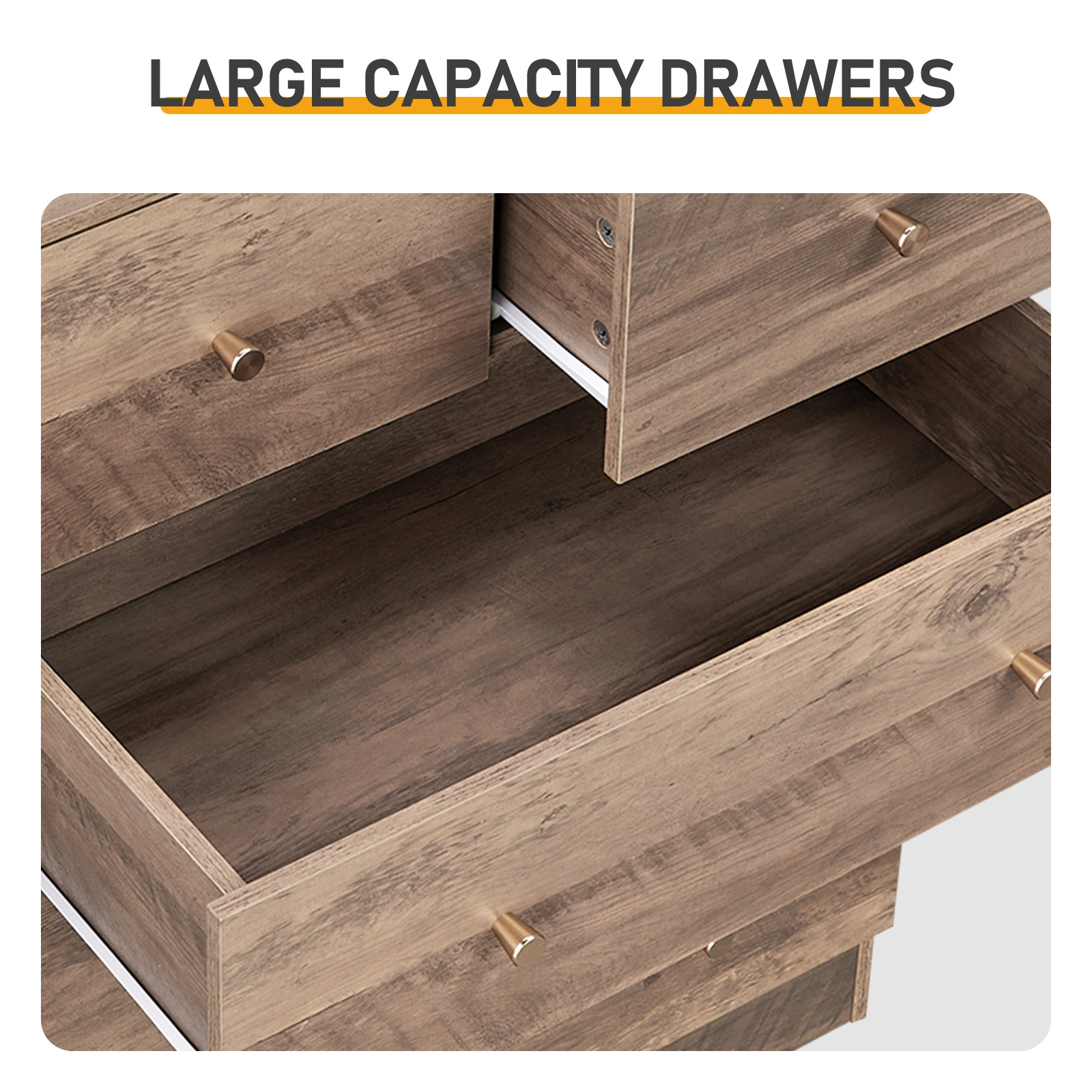R279-9 Gray Particleboard with Textured Melamine Finish, 66*40*111cm, 4+2 Drawer Cabinet, Matte Gold Handles view 4