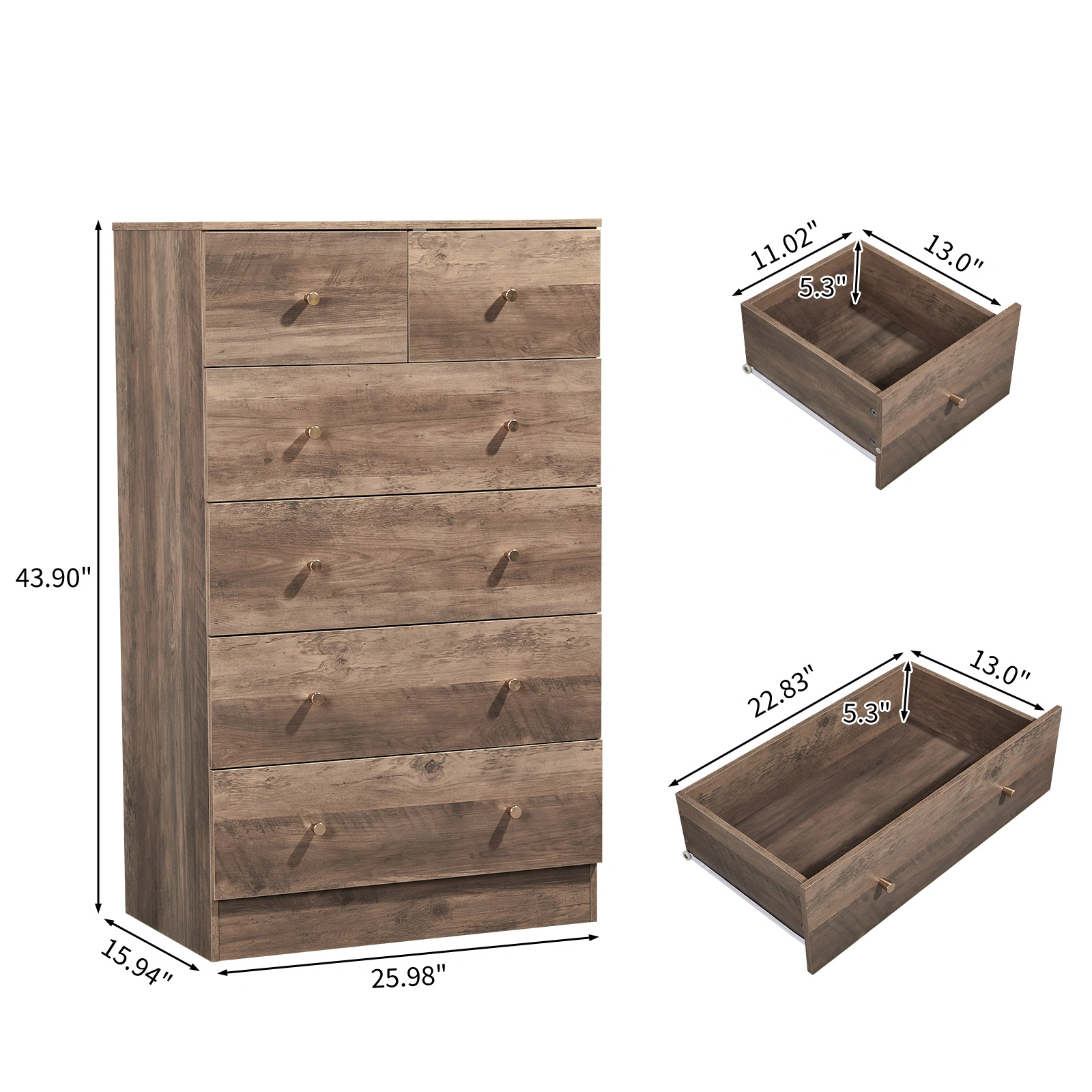 R279-9 Gray Particleboard with Textured Melamine Finish, 66*40*111cm, 4+2 Drawer Cabinet, Matte Gold Handles view 5