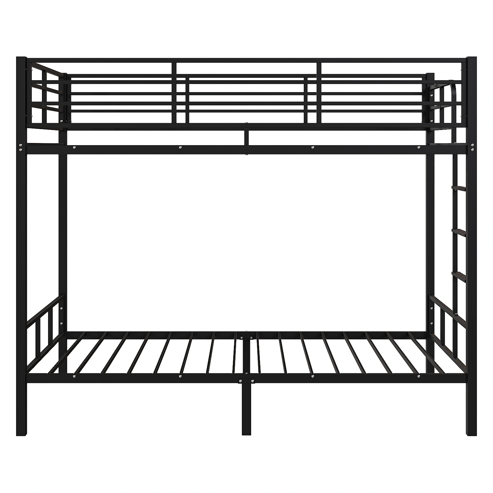 Black Twin Bunk Bed Square Tube High Guardrail Side Ladder Opening Iron Bed view 2