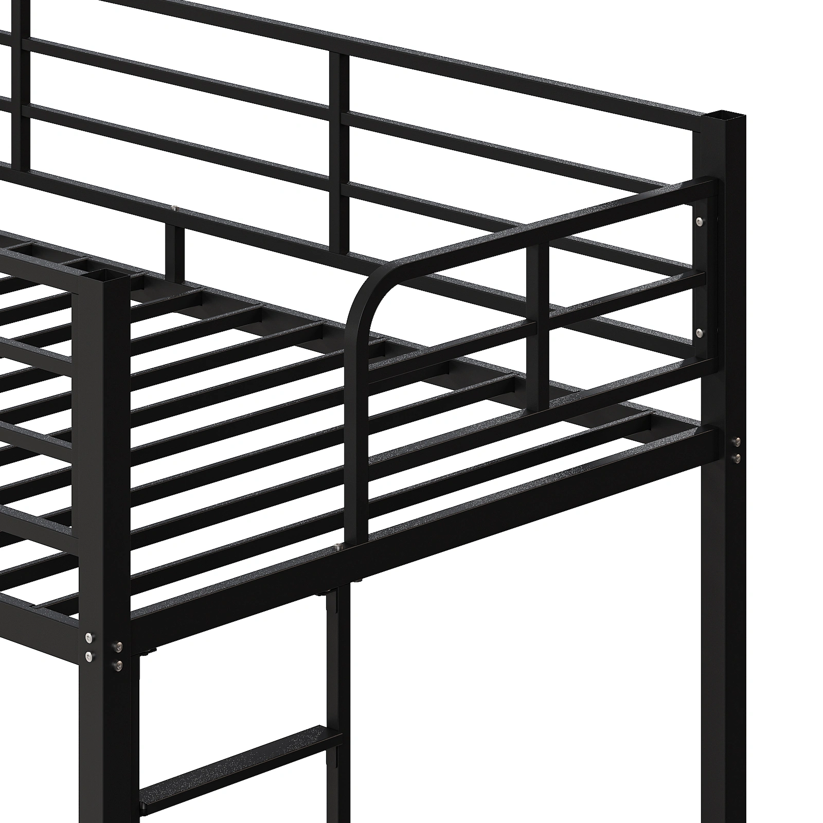 Black Twin Bunk Bed Square Tube High Guardrail Side Ladder Opening Iron Bed view 3