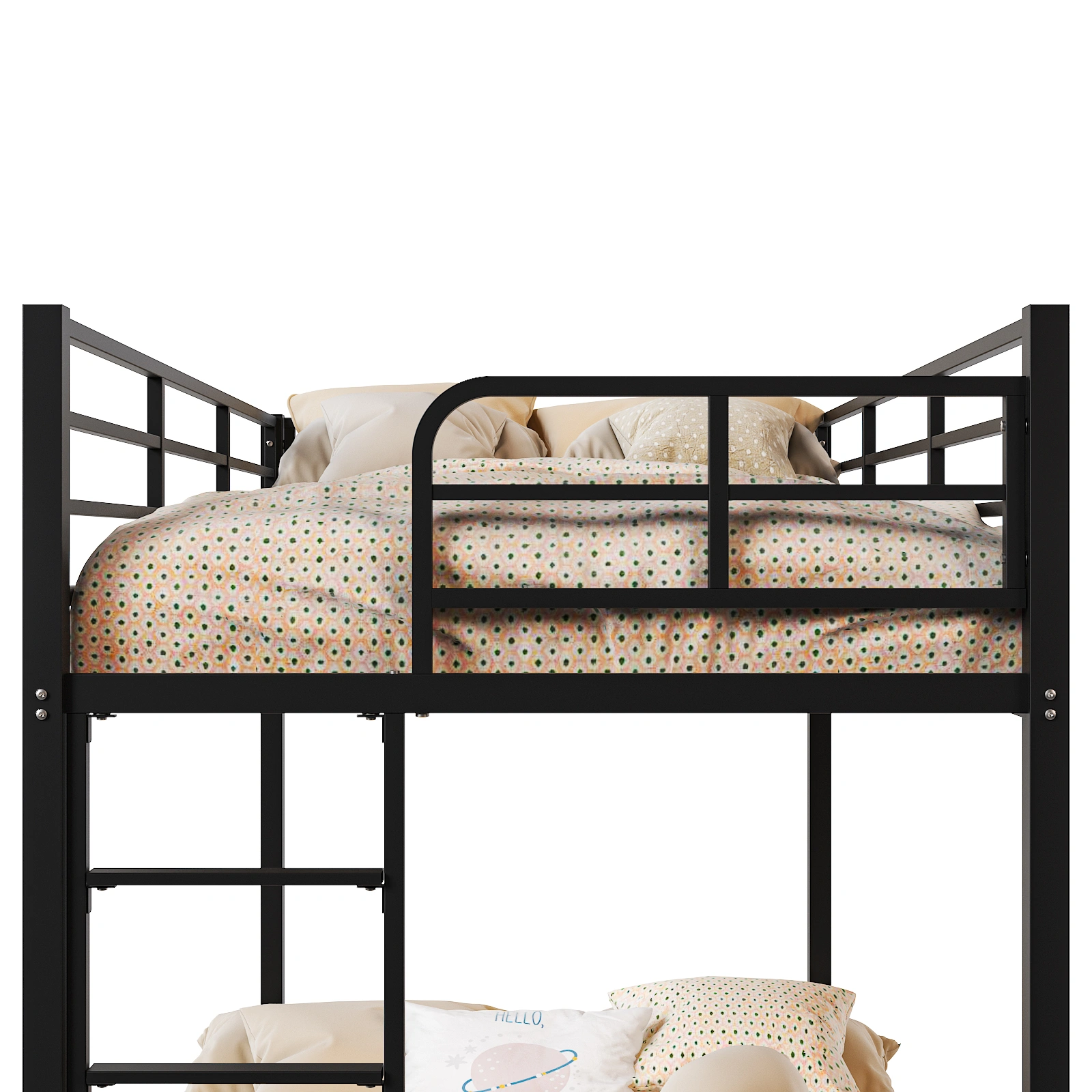 Black Twin Bunk Bed Square Tube High Guardrail Side Ladder Opening Iron Bed view 6