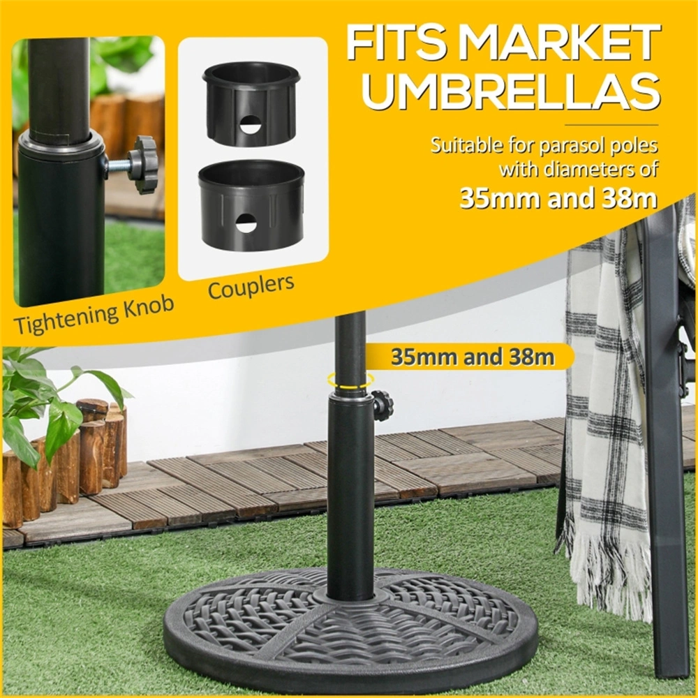 Black 18" Rattan Design Parasol Stand - Heavy Duty Round Market Umbrella Base Holder for Patio Garden Outdoor view 3