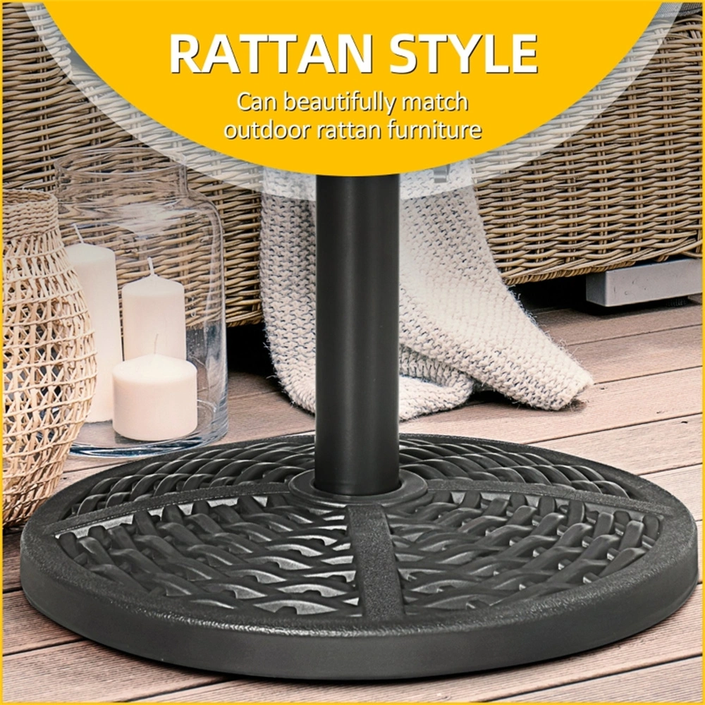Black 18" Rattan Design Parasol Stand - Heavy Duty Round Market Umbrella Base Holder for Patio Garden Outdoor view 5