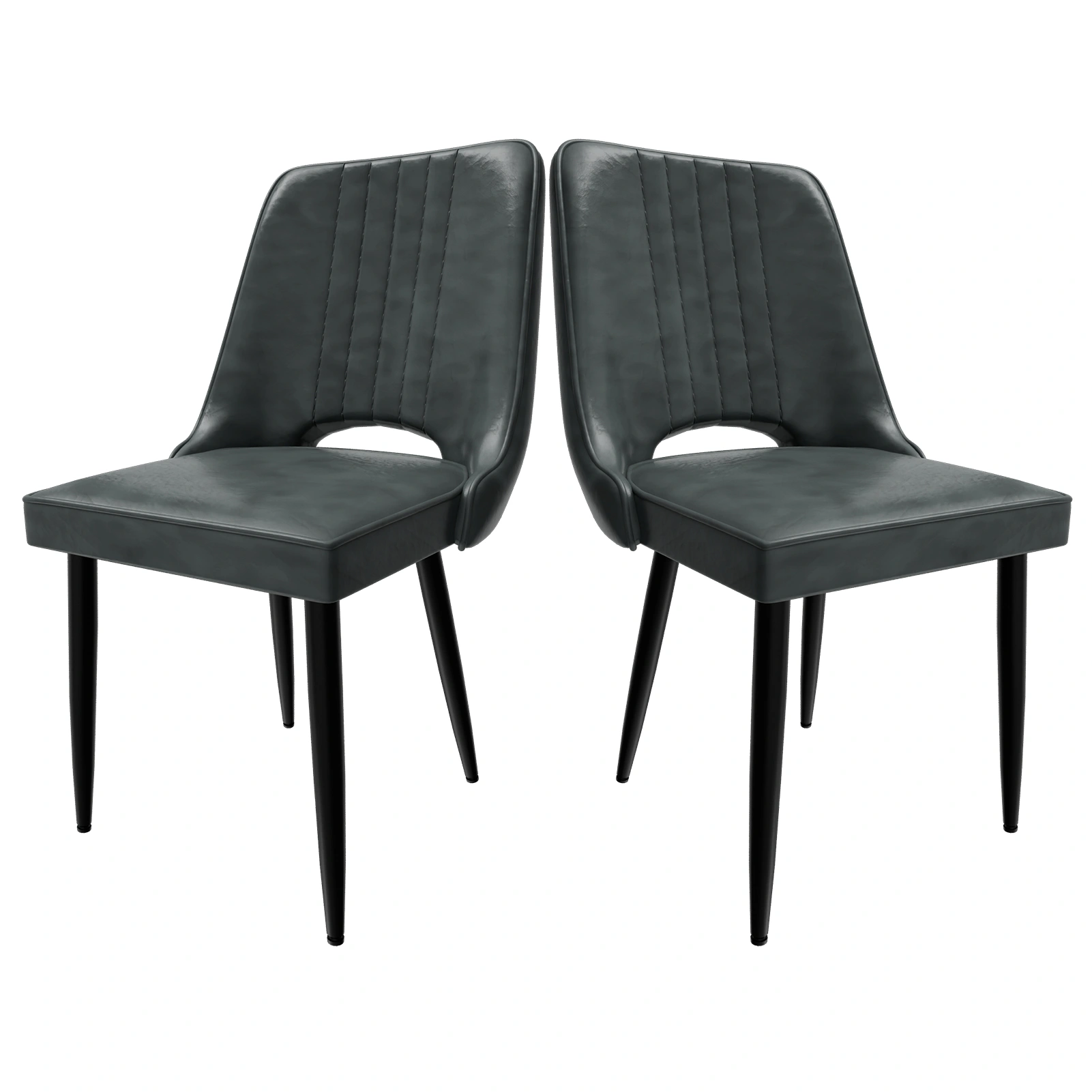2-Piece Dining Chair Set, High Back Faux Leather Chairs with Padded Seats, Modern Metal Leg Kitchen Stools for Living Room