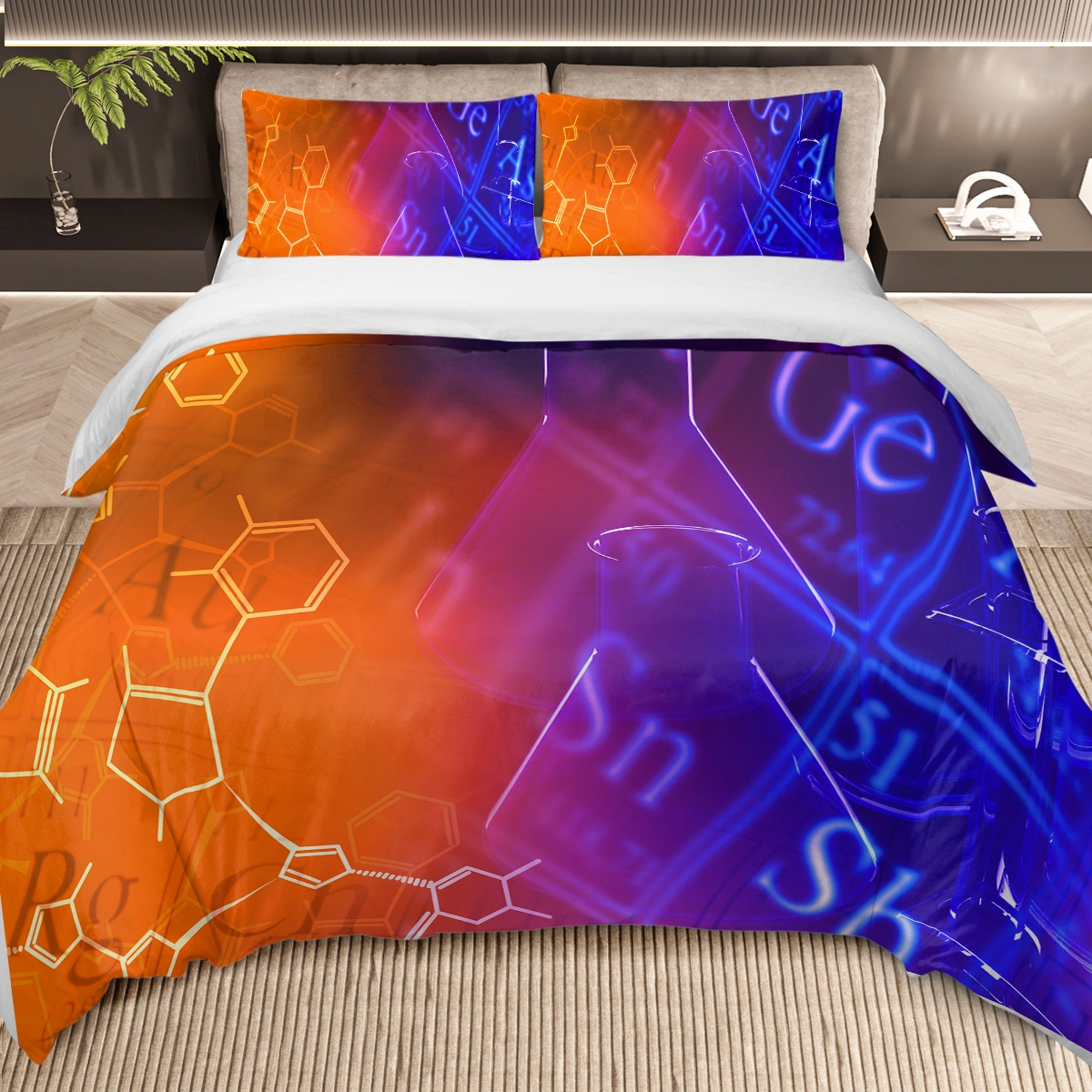 Science Lab Chemical Formula 3D Duvet Cover Double 3 Piece Bed Set Orange Purple Blue Dorm Room School