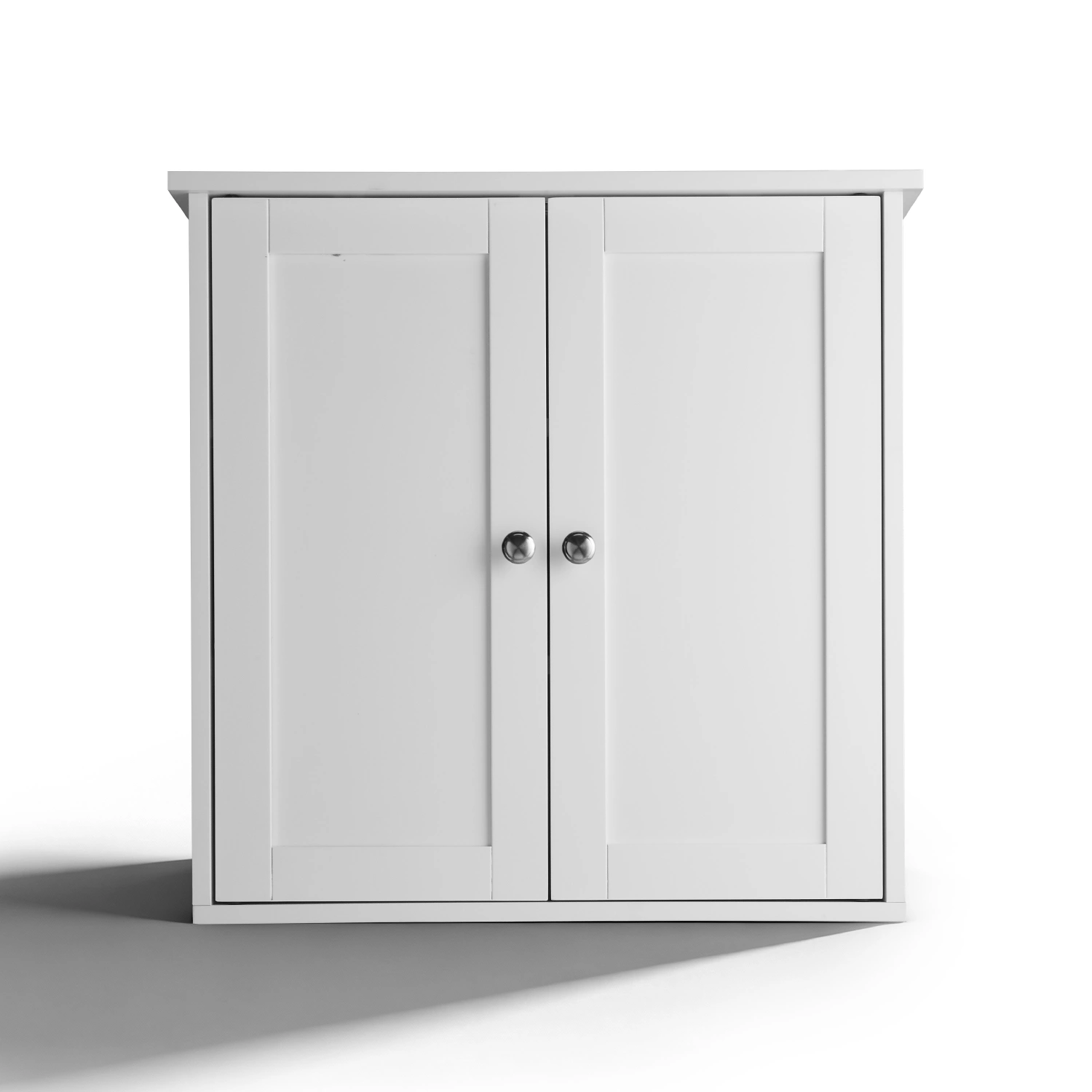 White E1 MDF Painted Bathroom Vanity Cabinet, 60x18x60cm, Double Doors, 2 Shelves view 2