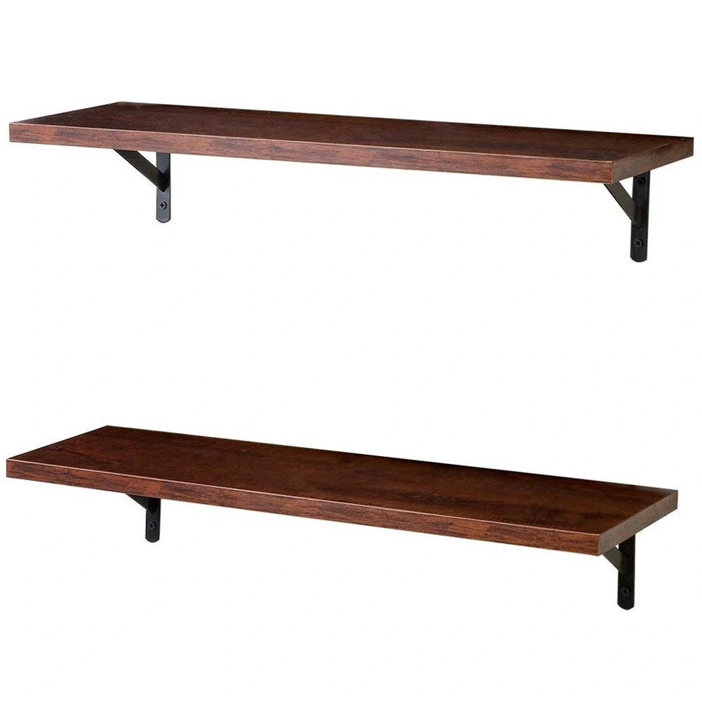 2 Floating Shelves Wall Mounted Display Ledge Shelf with Brackets, Modern Picture Frame Shelf for Home Decor, Brown