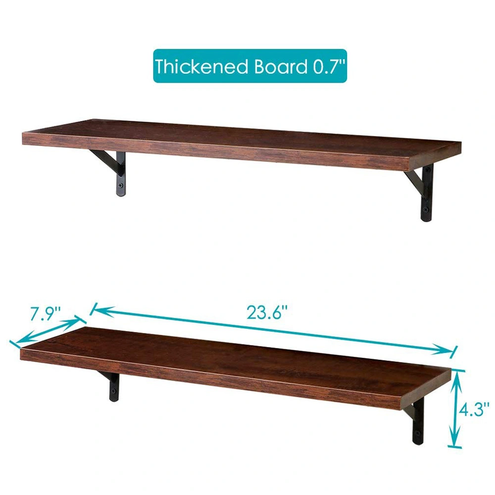 2 Floating Shelves Wall Mounted Display Ledge Shelf with Brackets, Modern Picture Frame Shelf for Home Decor, Brown view 2