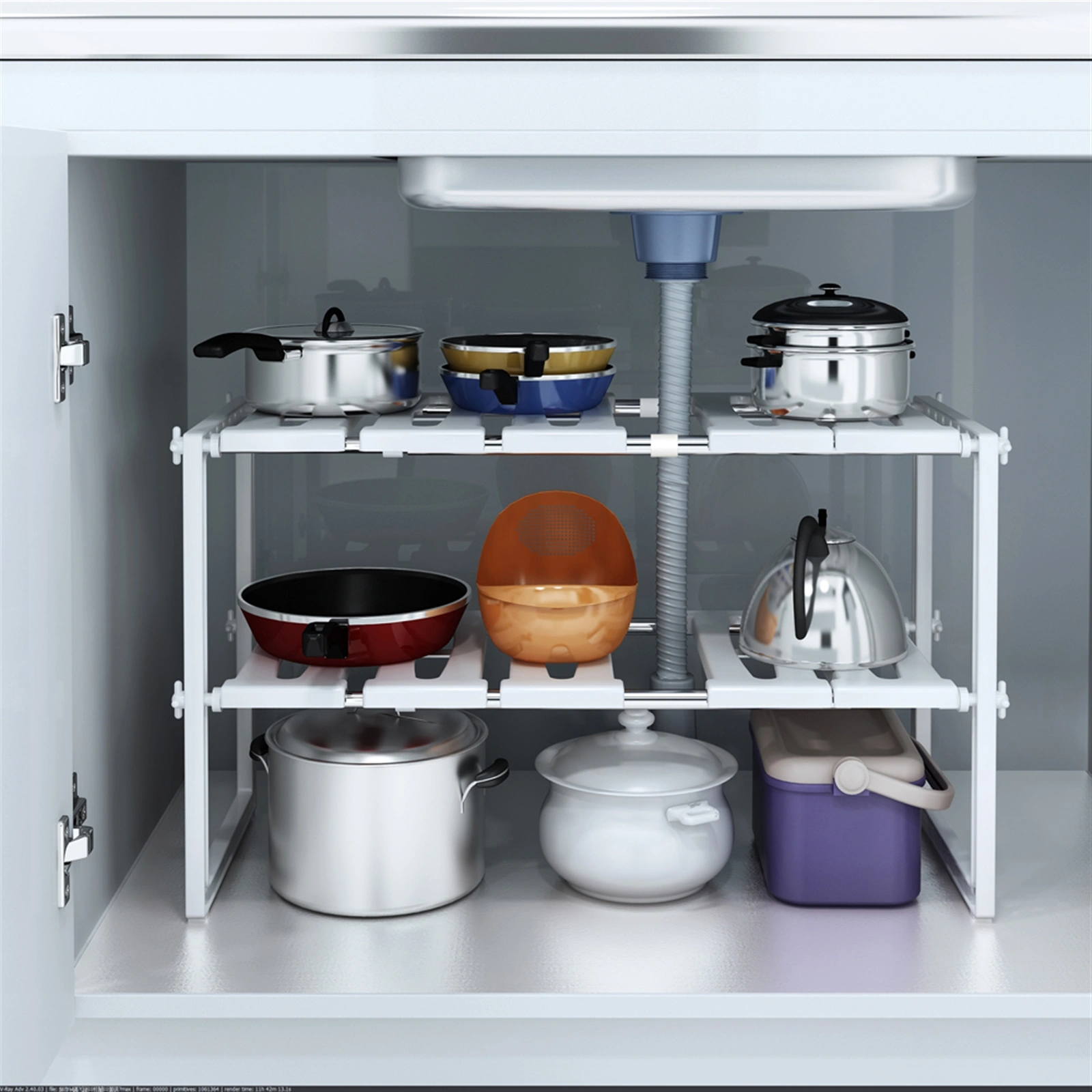 Korean-Style Stainless Steel Multi-Function Kitchen Sink Rack, Counter Drain Board & Utensil Holder, White view 3