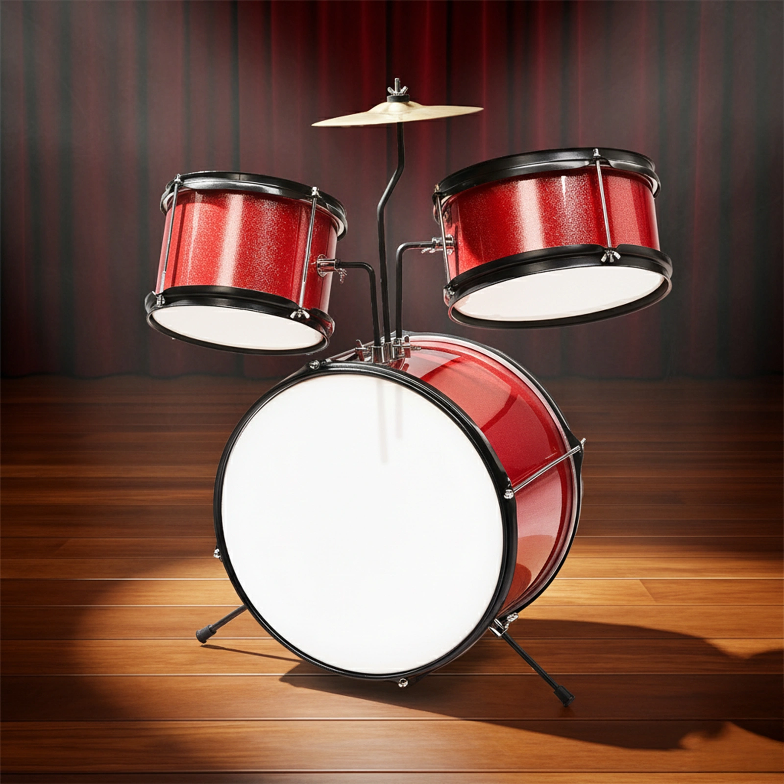 14"x10" 3-Pieces Junior Kids Drum Set Kit Pedal Drum Stick Wrench Drum Stool Red view 11