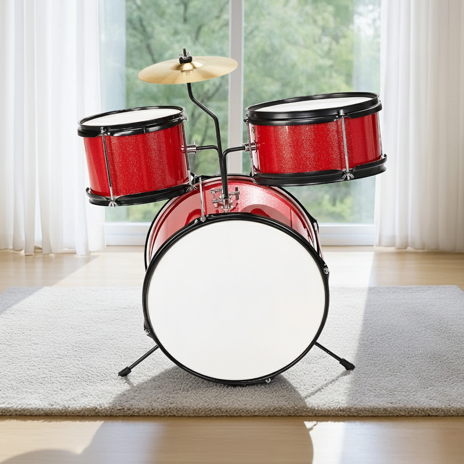 14"x10" 3-Pieces Junior Kids Drum Set Kit Pedal Drum Stick Wrench Drum Stool Red view 12