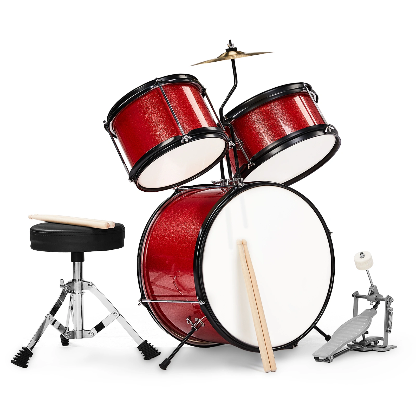 14"x10" 3-Pieces Junior Kids Drum Set Kit Pedal Drum Stick Wrench Drum Stool Red view 9