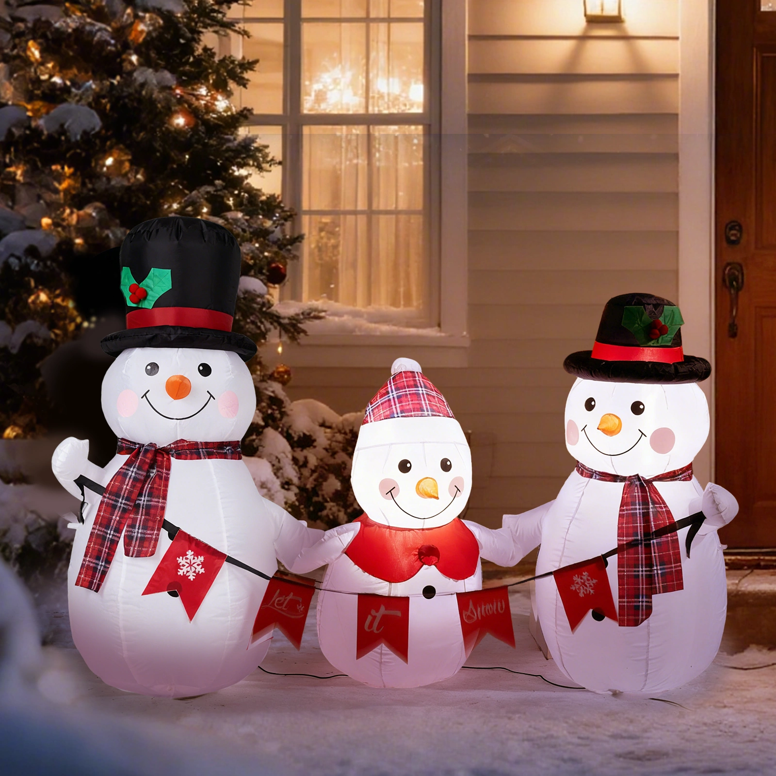 6.2FT Lighted Christmas Inflatable Decoration, Inflatable Snowman Family with Bunting, Blow Up Yard Decor with LED Lights for Holiday Party Front Lawn view 3