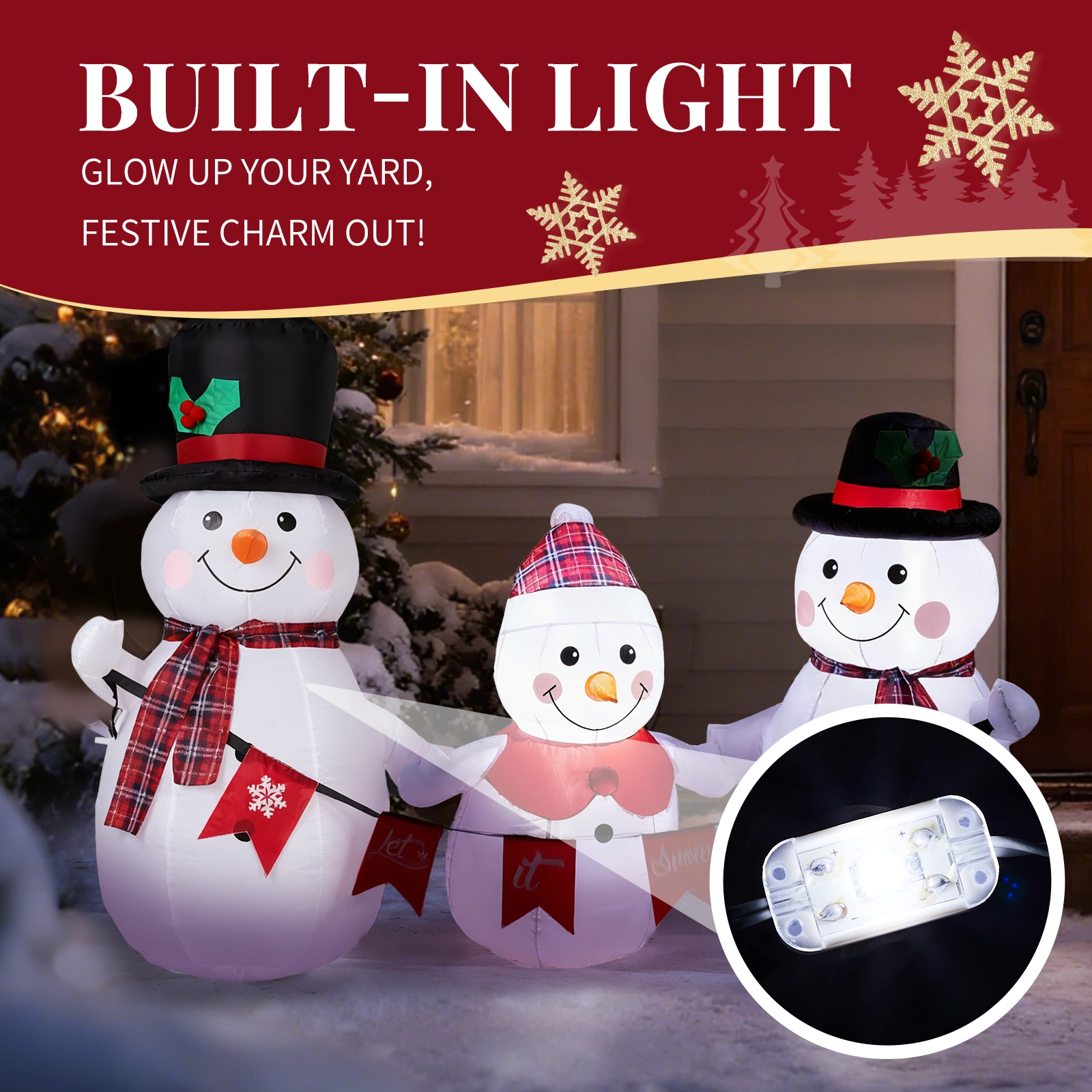 6.2FT Lighted Christmas Inflatable Decoration, Inflatable Snowman Family with Bunting, Blow Up Yard Decor with LED Lights for Holiday Party Front Lawn view 4