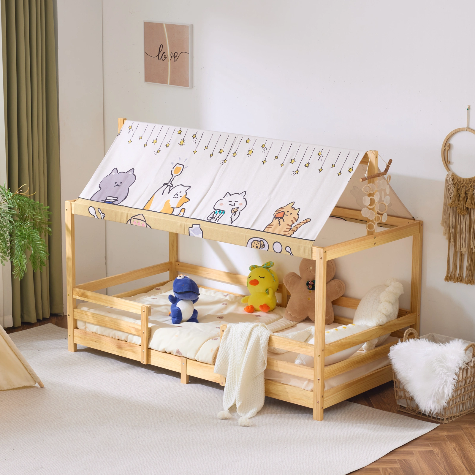 Kids Canopy Bed White Painted Pine Roof Design Children's Bedroom Furniture view 3