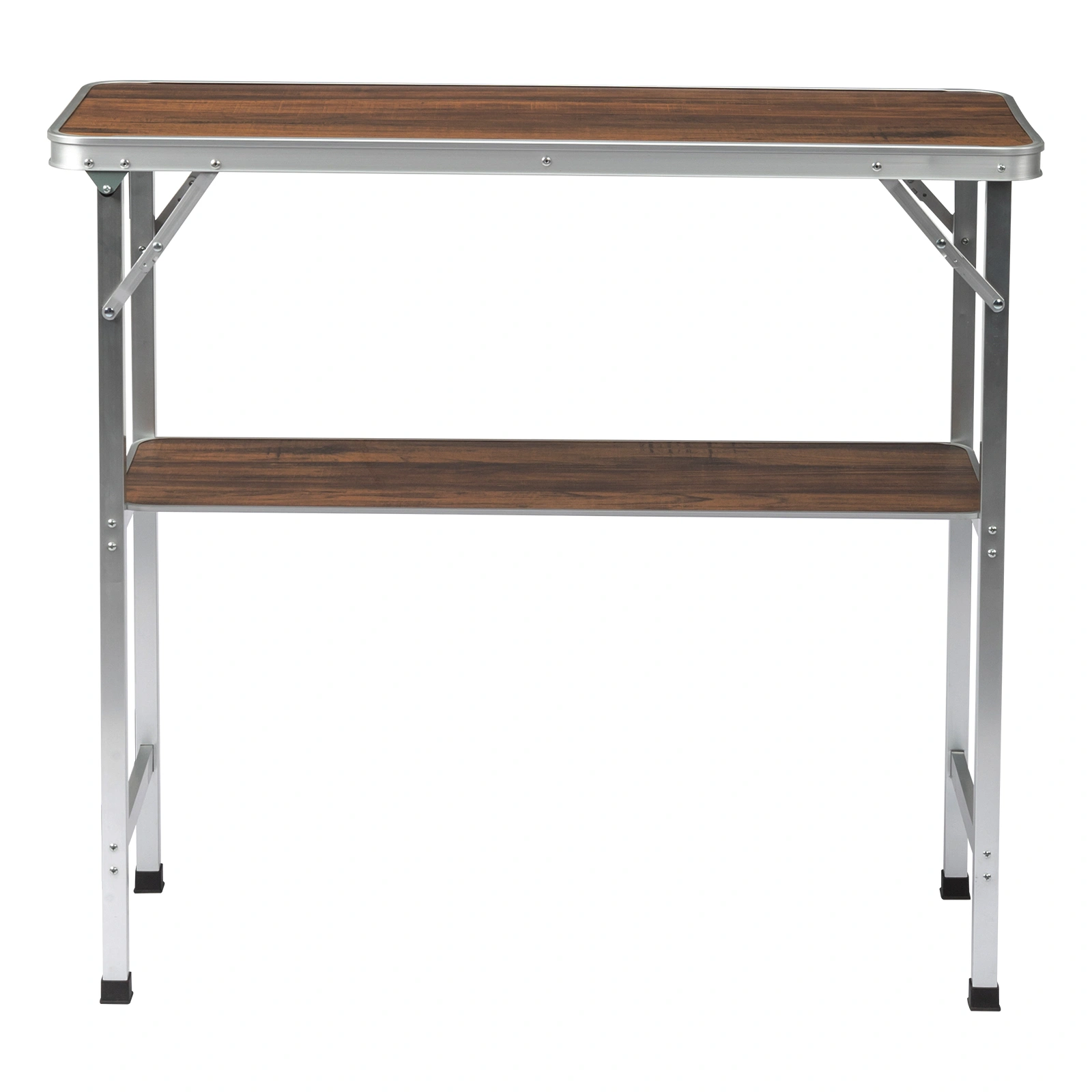 Portable Folding Bar Table with Shelf & Black Skirt, Includes Carry Bag, Brown Wood Tone, Tradeshow Podium Table for Indoor Outdoor Party Picnic Exhibition view 15