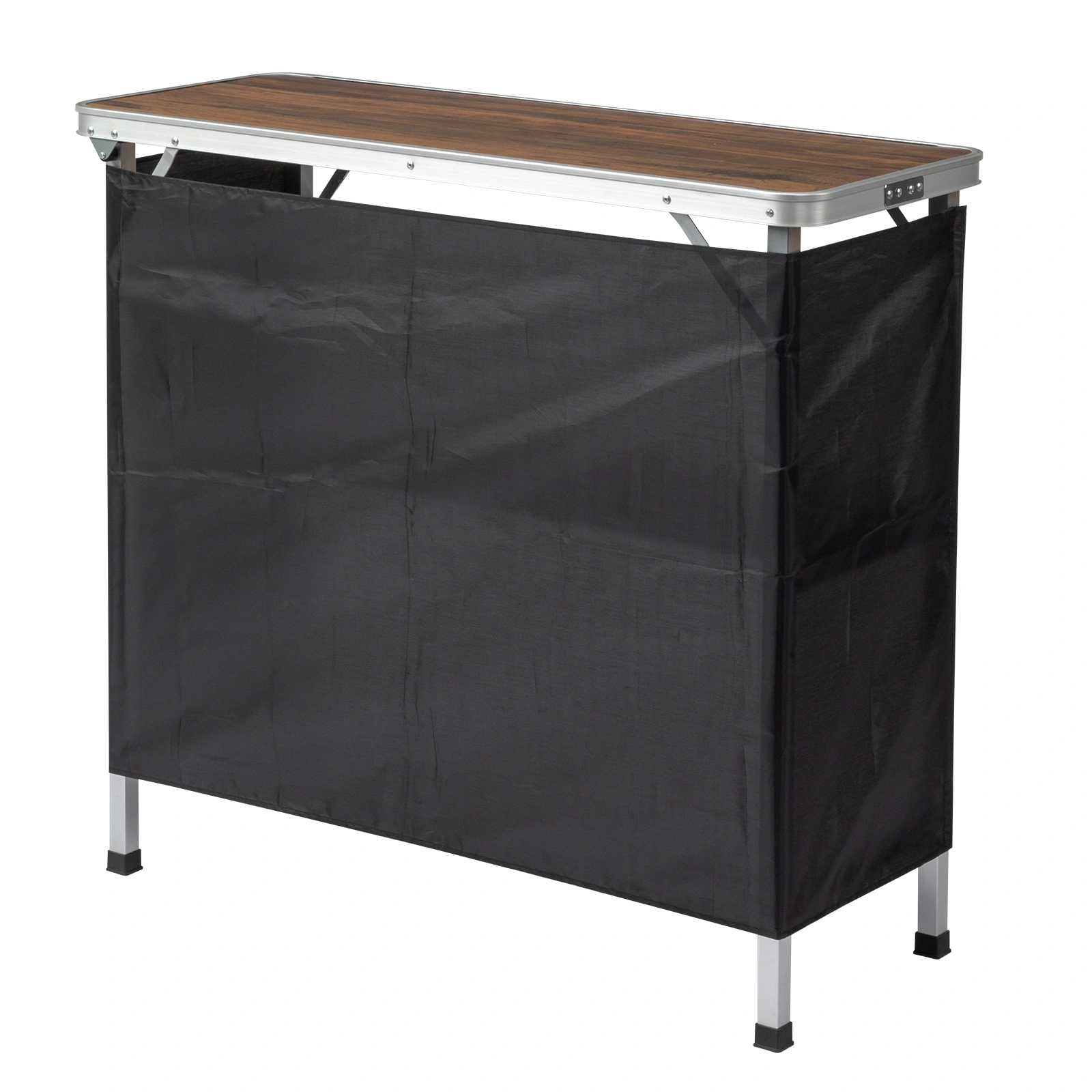 Portable Folding Bar Table with Shelf & Black Skirt, Includes Carry Bag, Brown Wood Tone, Tradeshow Podium Table for Indoor Outdoor Party Picnic Exhibition view 16