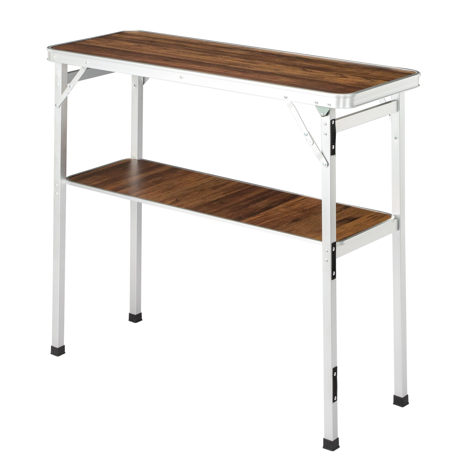 Portable Folding Bar Table with Shelf & Black Skirt, Includes Carry Bag, Brown Wood Tone, Tradeshow Podium Table for Indoor Outdoor Party Picnic Exhibition view 17