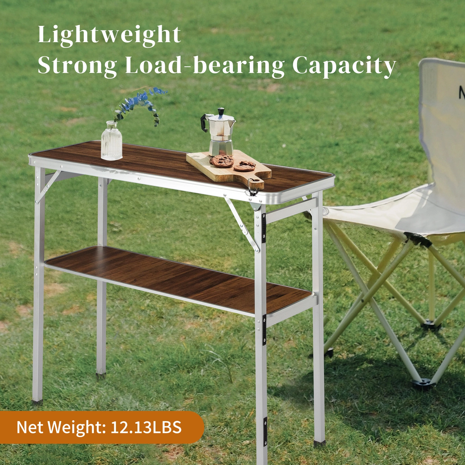 Portable Folding Bar Table with Shelf & Black Skirt, Includes Carry Bag, Brown Wood Tone, Tradeshow Podium Table for Indoor Outdoor Party Picnic Exhibition view 5