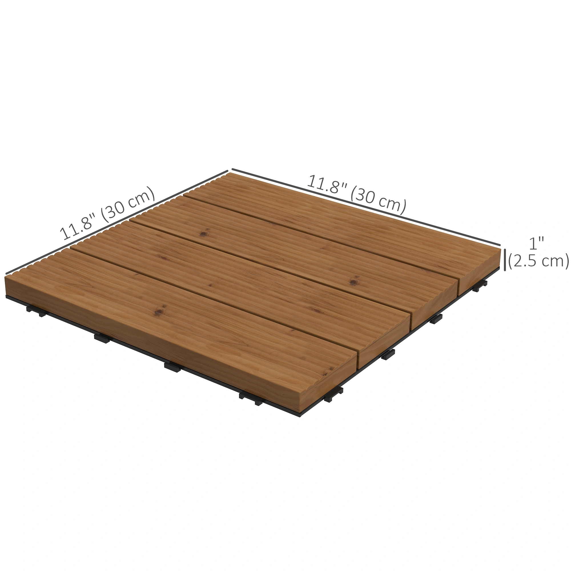 12" x 12" Interlocking Deck Tiles 12 PCS, Outdoor Patio Flooring Tiles, Teak Wood Look, AS Model view 3